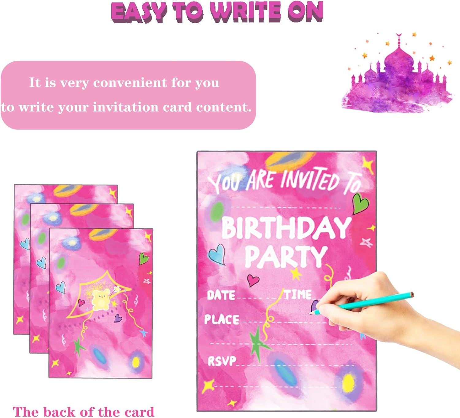Raykeeplus Birthday Invitations for Girls 20 Cards with Envelopes - Pink
