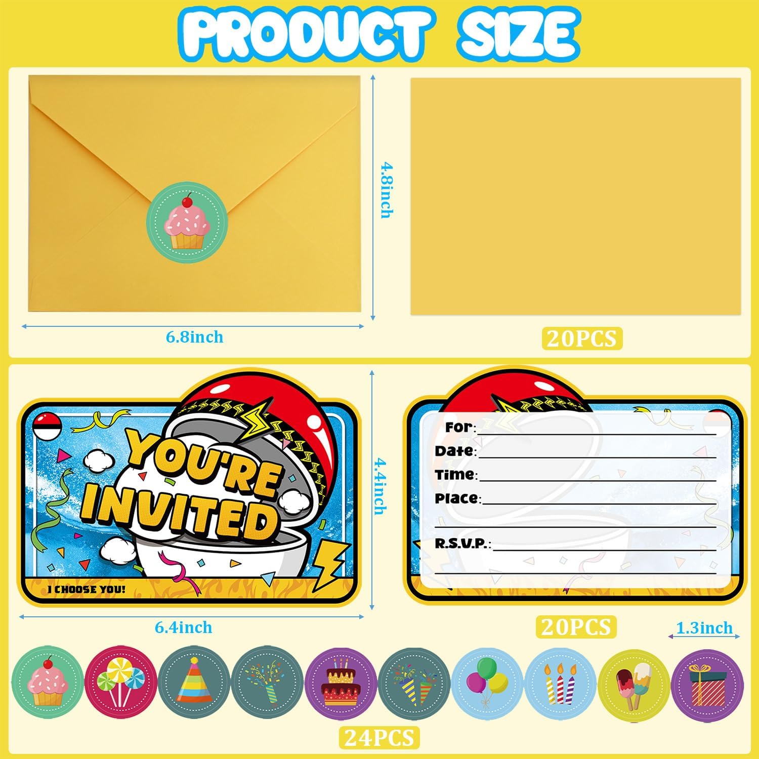 20Pcs Anime Birthday Invitations for Boys