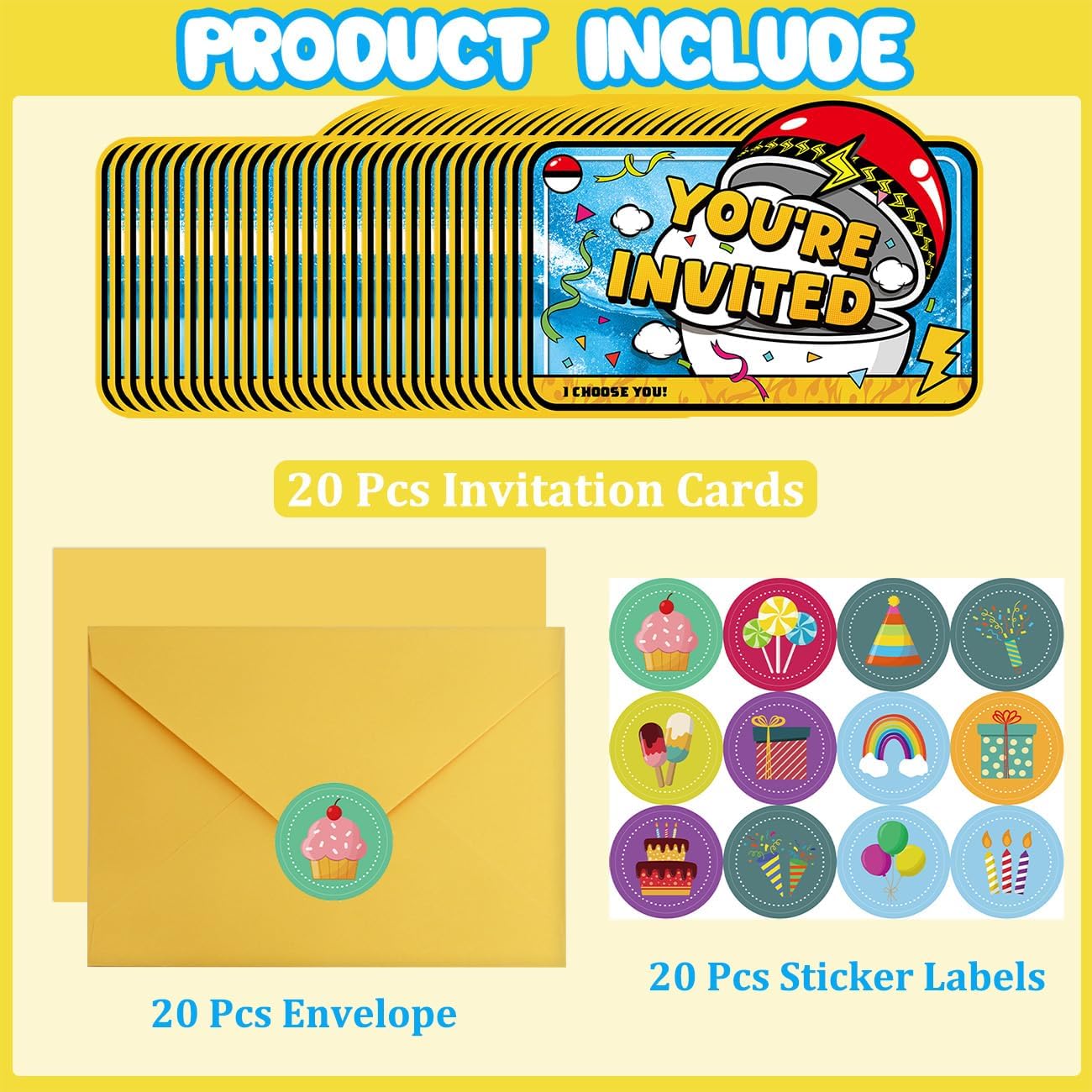 20Pcs Anime Birthday Invitations for Boys