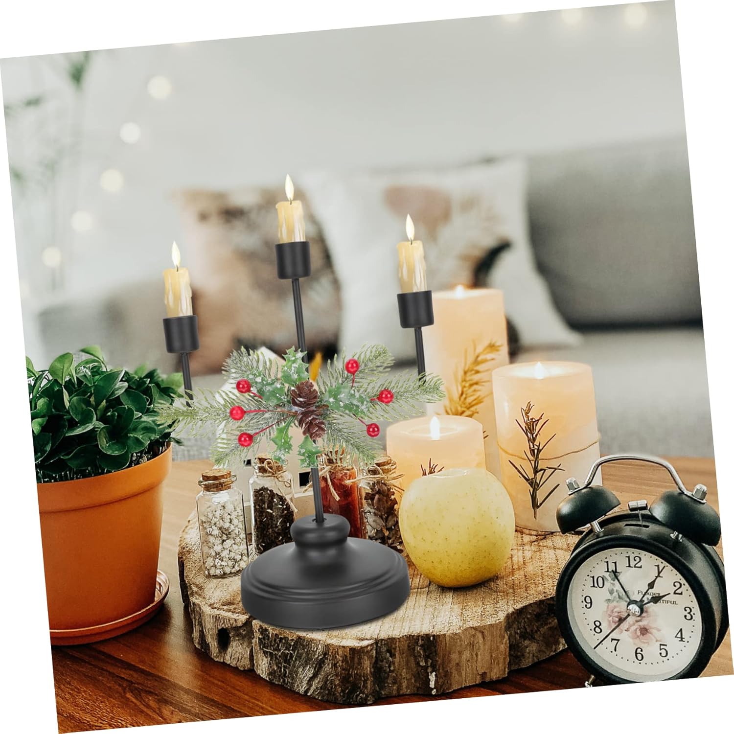 Elegant Christmas Candle Holder Three-Headed Table Centerpiece