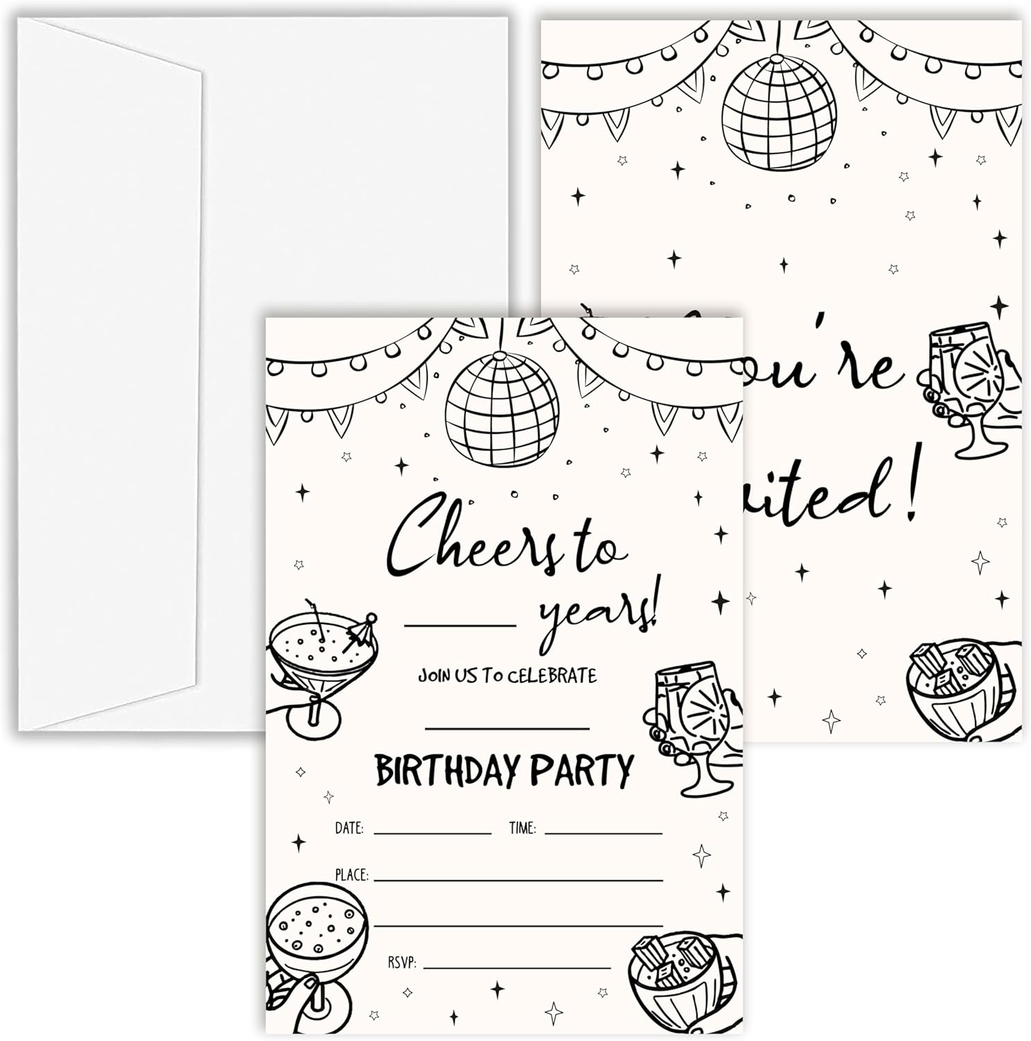 OXRUN Hand Drawn Birthday Invites Set of 20 with Envelopes