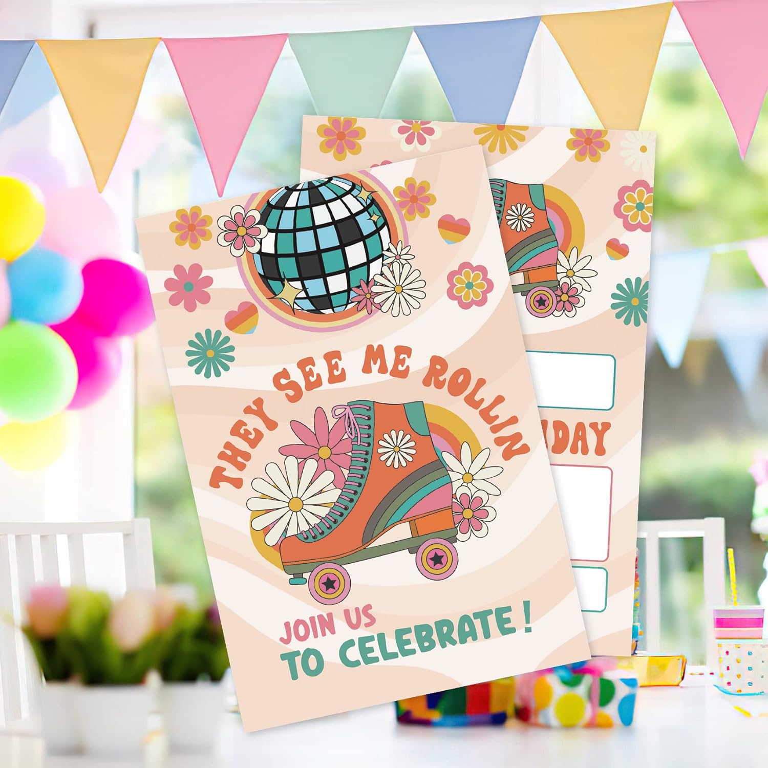 AEHIE 20 Set Roller Skating Birthday Invitations With Envelopes