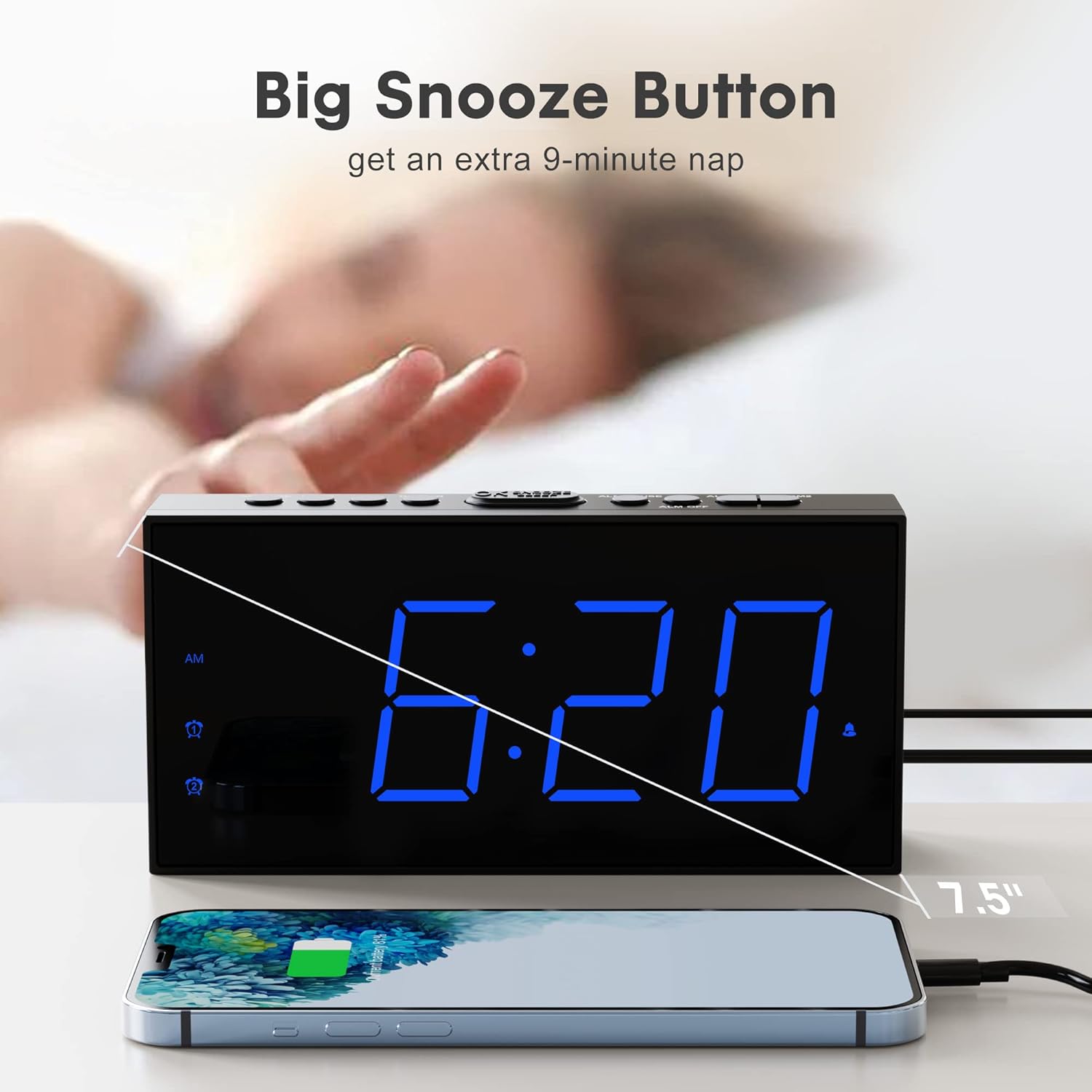 Simple Digital Alarm Clock with 75 Display and Dual Alarms