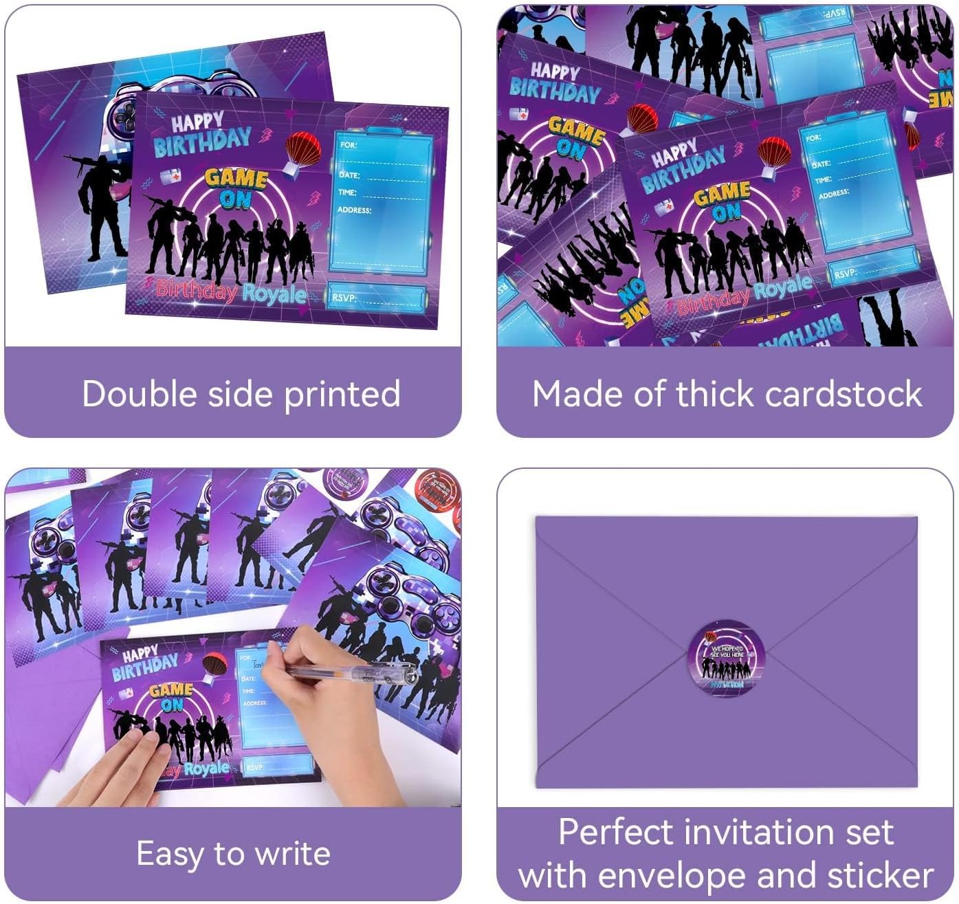 Tevxj 30 Pack Gaming Birthday Invitations with Envelopes and Stickers