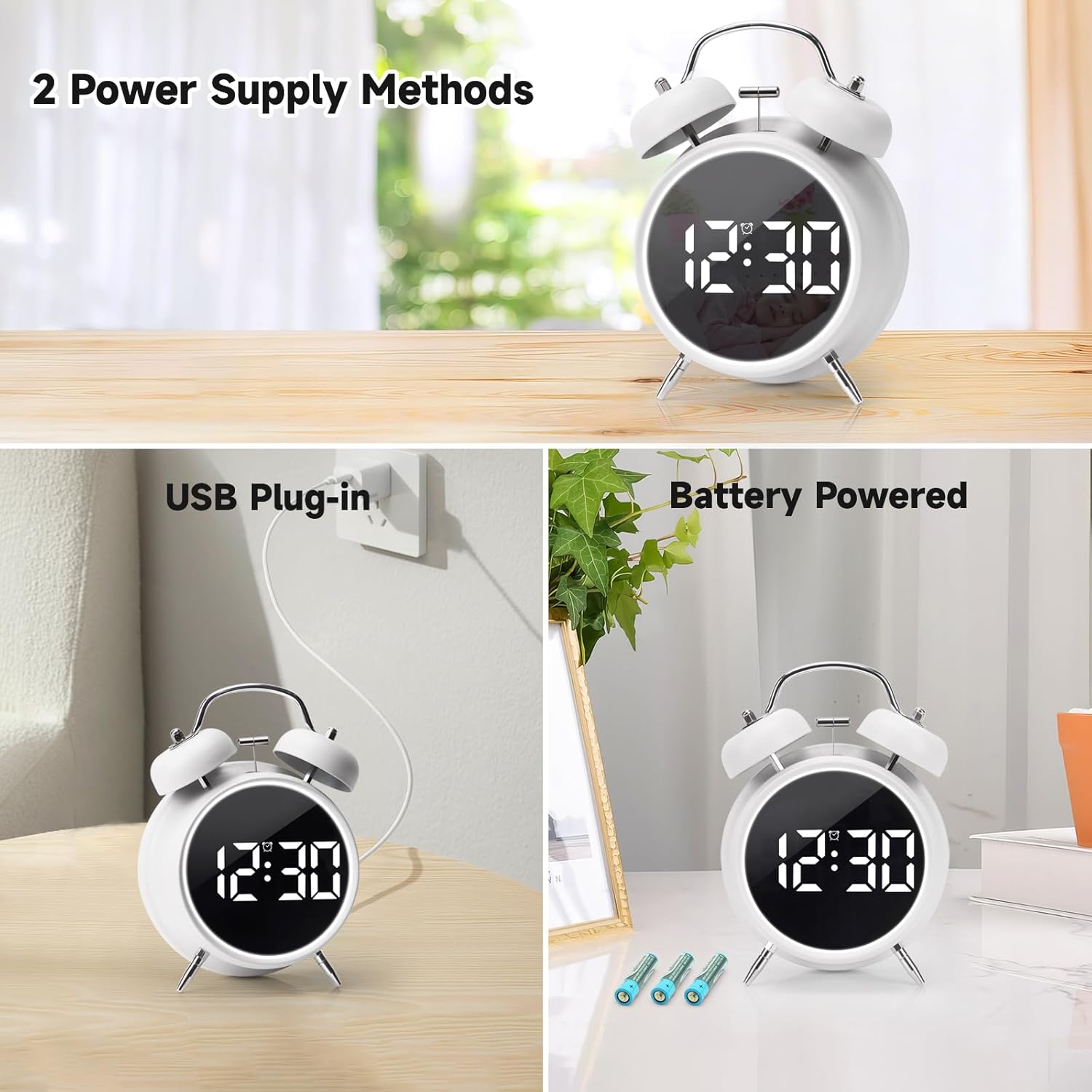 JUSTUP Loud Alarm Clock with LED Display and Night Light