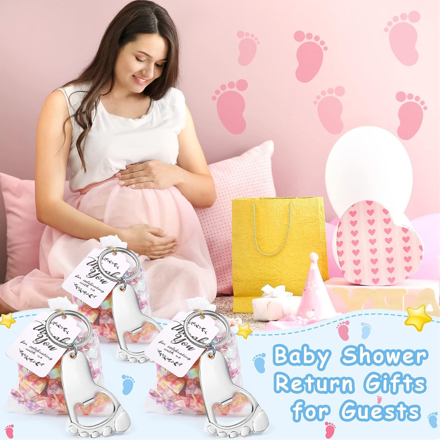 24Pcs Baby Footprint Keychain Bottle Opener