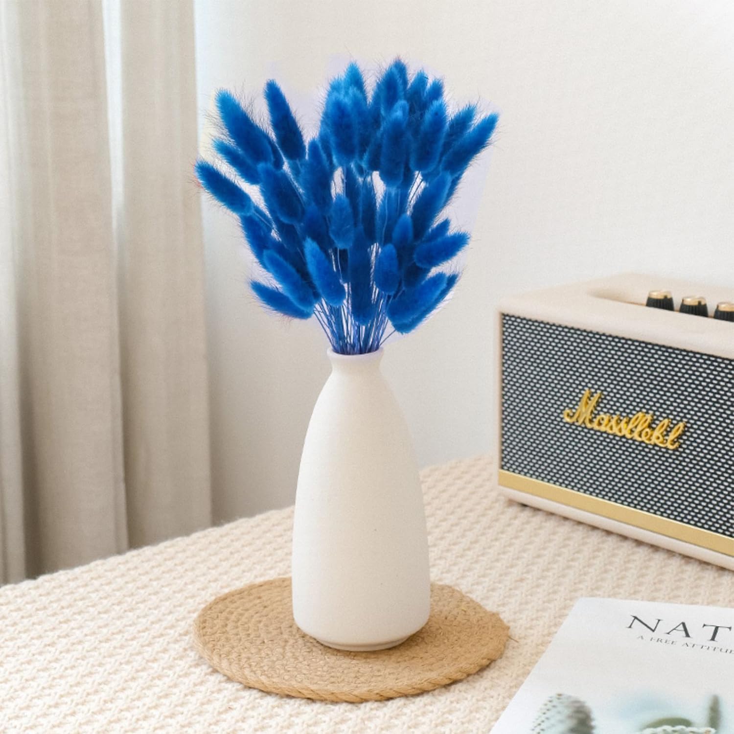 60PCS Blue Dried Bunny Tail Grass for Home Decor