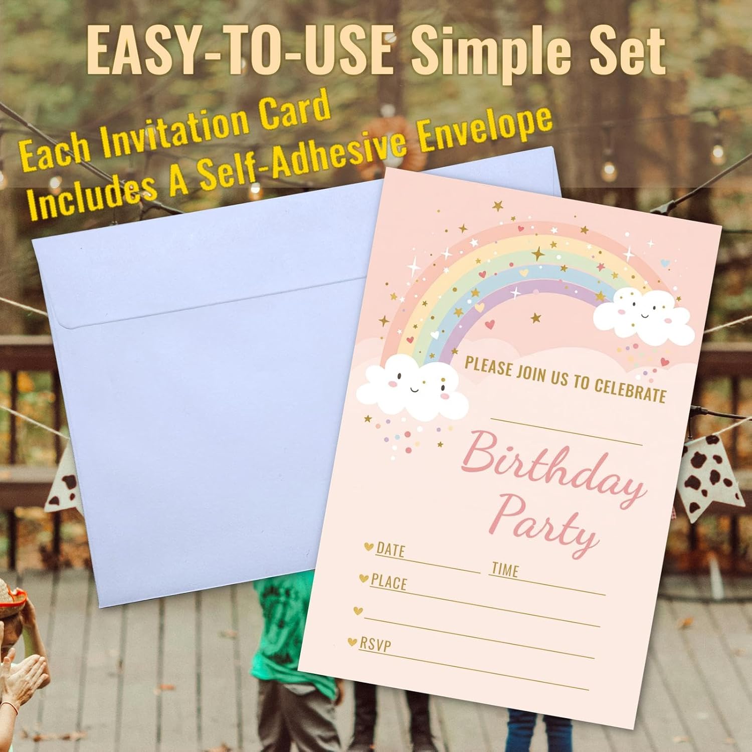 WENFLY Birthday Party Invitations Rainbow Cloud Star 25 Pcs
