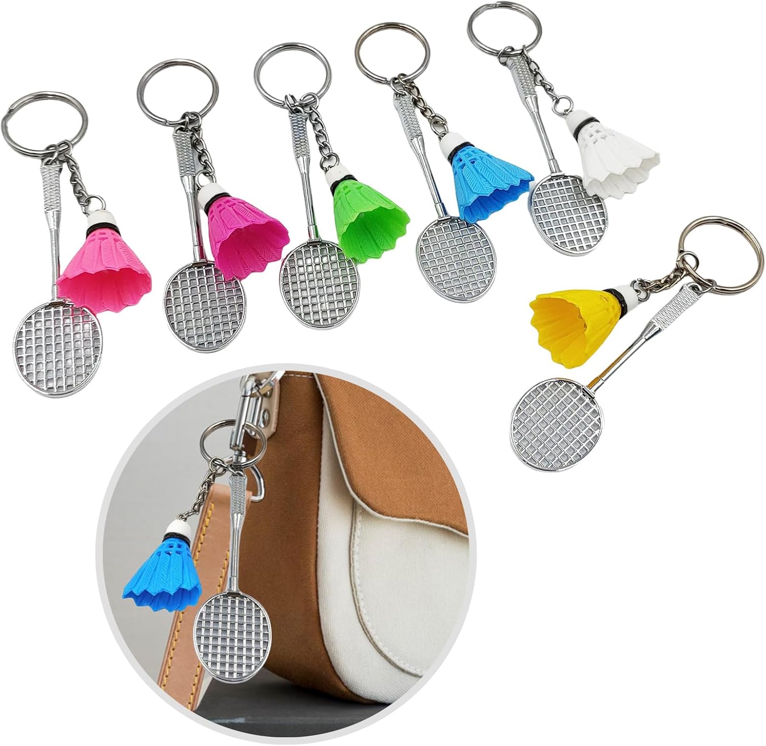 6Pcs Badminton Keyring Badminton Key Holder Backpack Purse Charm Pendant