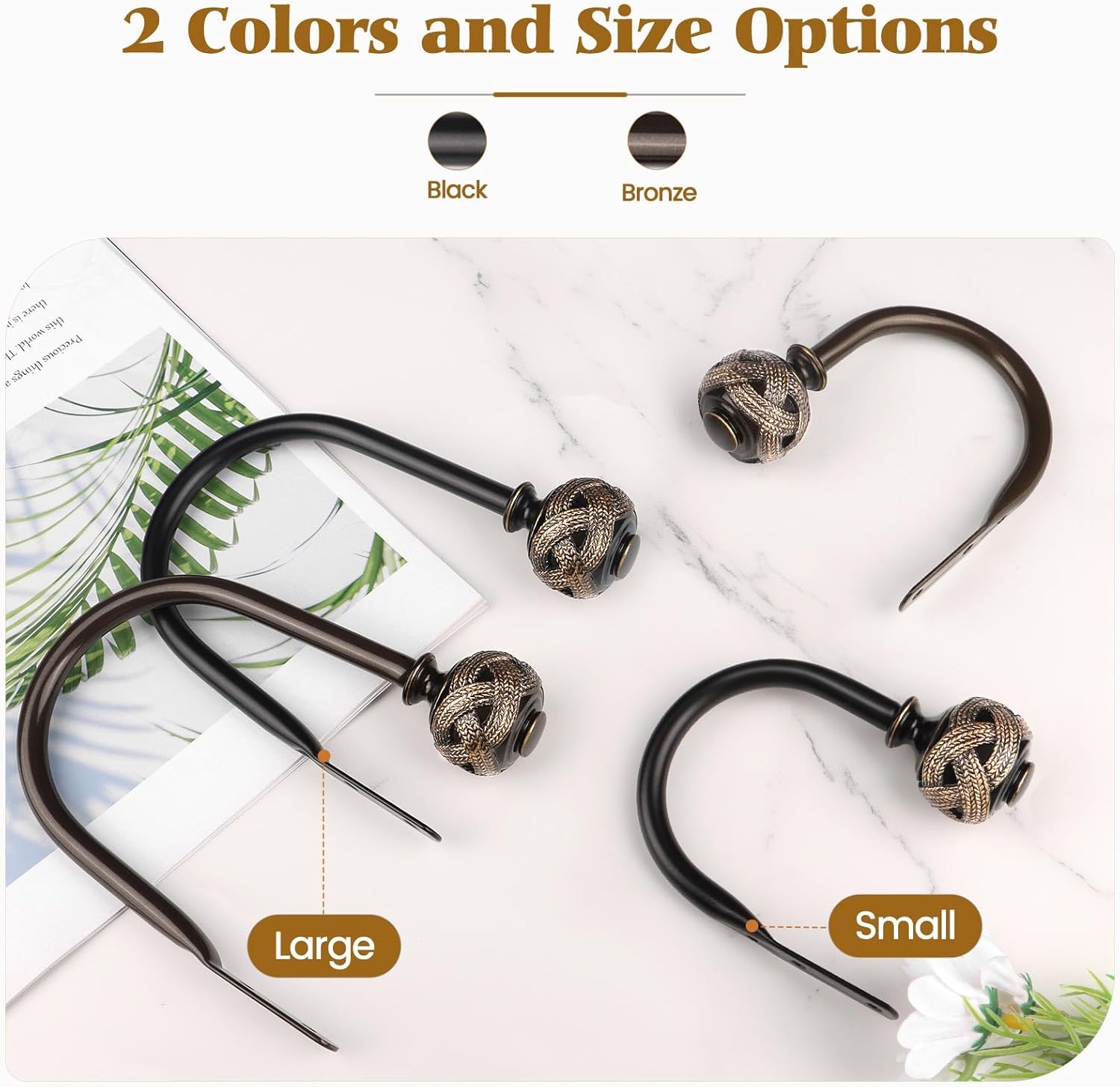 2 Pack Black Curtain Holdbacks with Leaf Finials