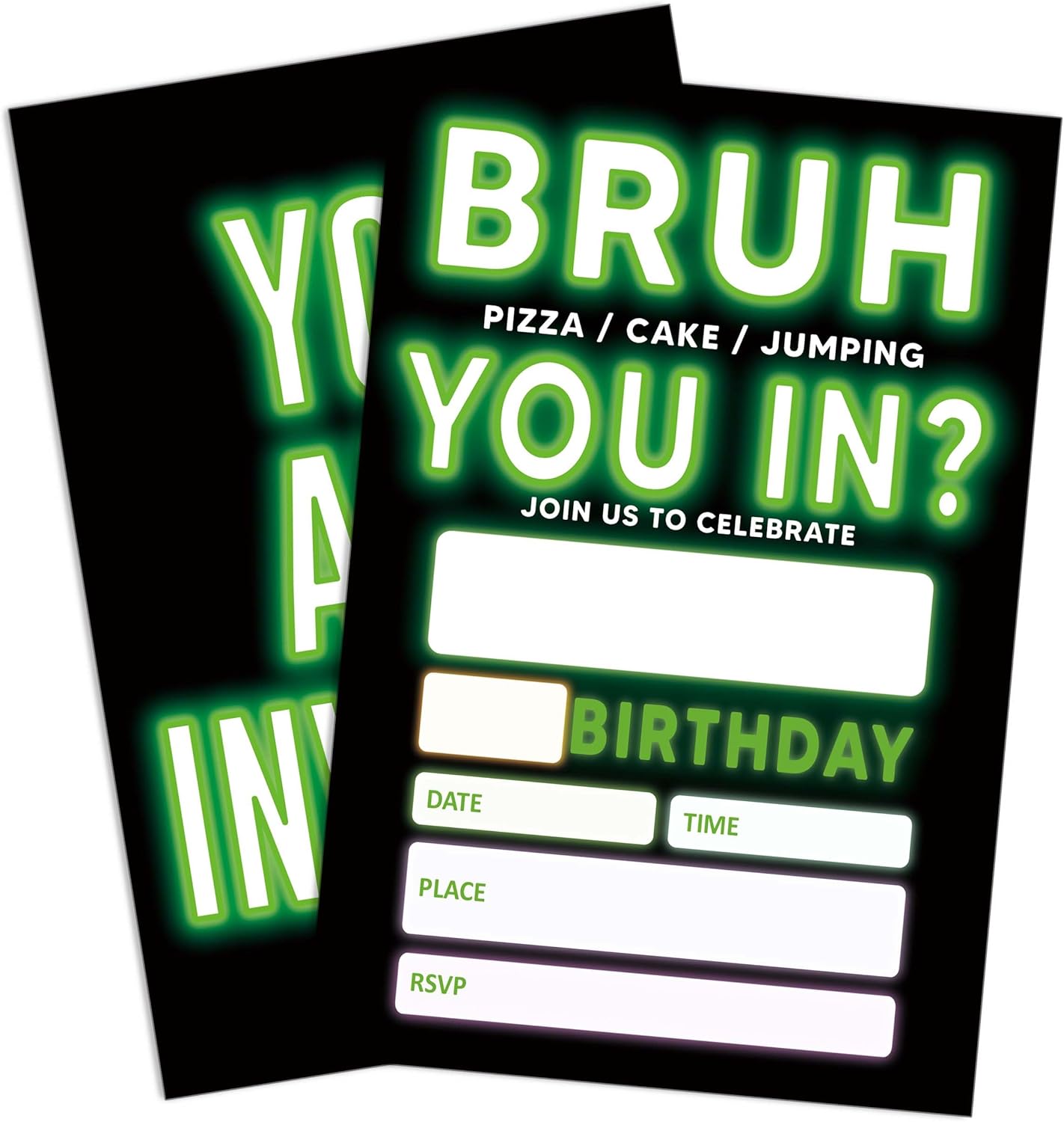 UIBOVA Birthday Invitations Glow Neon 20 Pcs 4x6 Party Invite Cards with Envelopes
