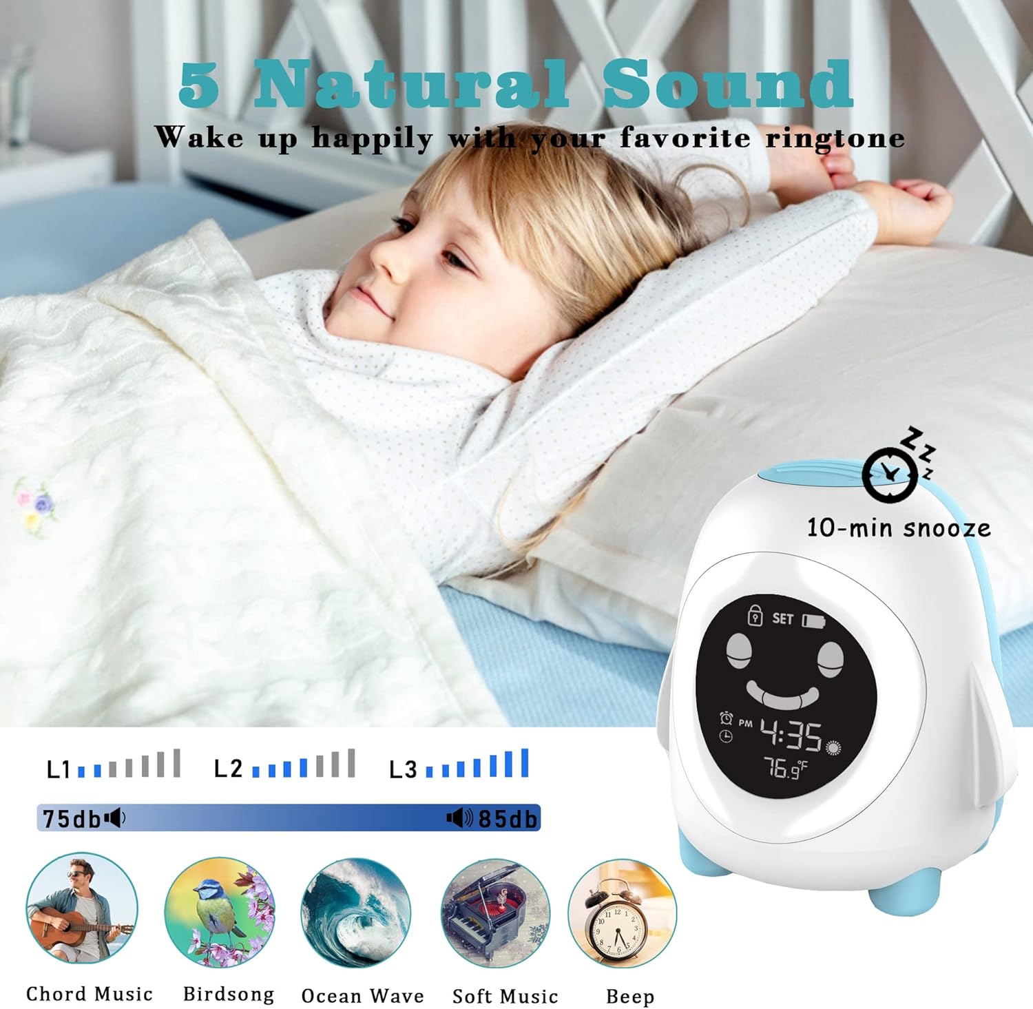 Kids Alarm Clock with Night Light and Sound
