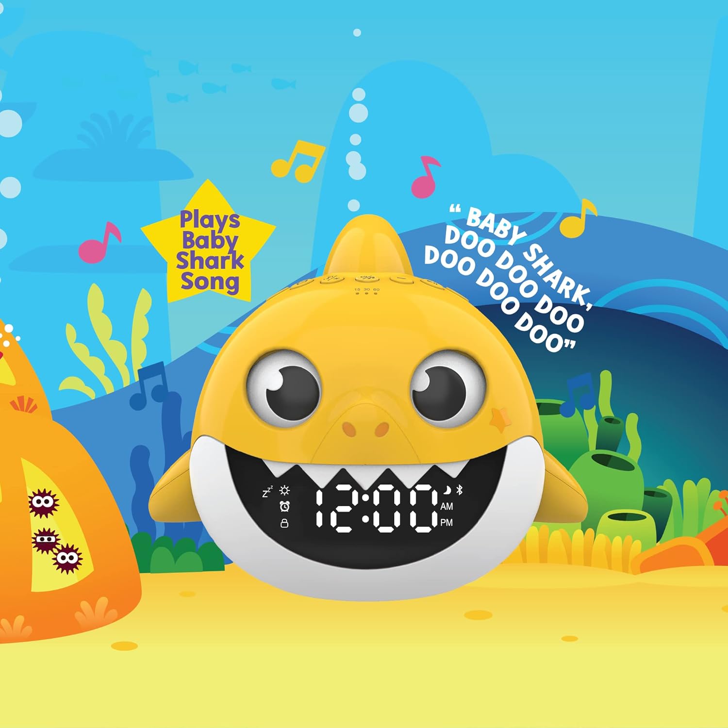Core Innovations Baby Shark Alarm Clock and Bluetooth Speaker Yellow