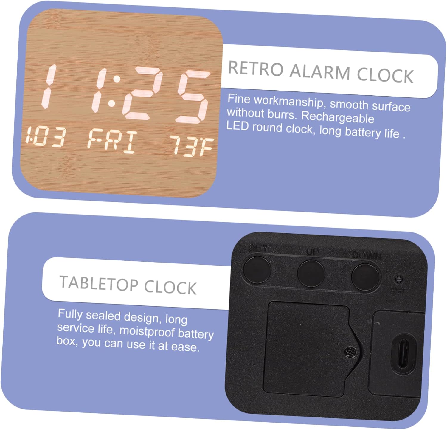 1pc Multifunctional LED Wooden Alarm Clock with Mirror