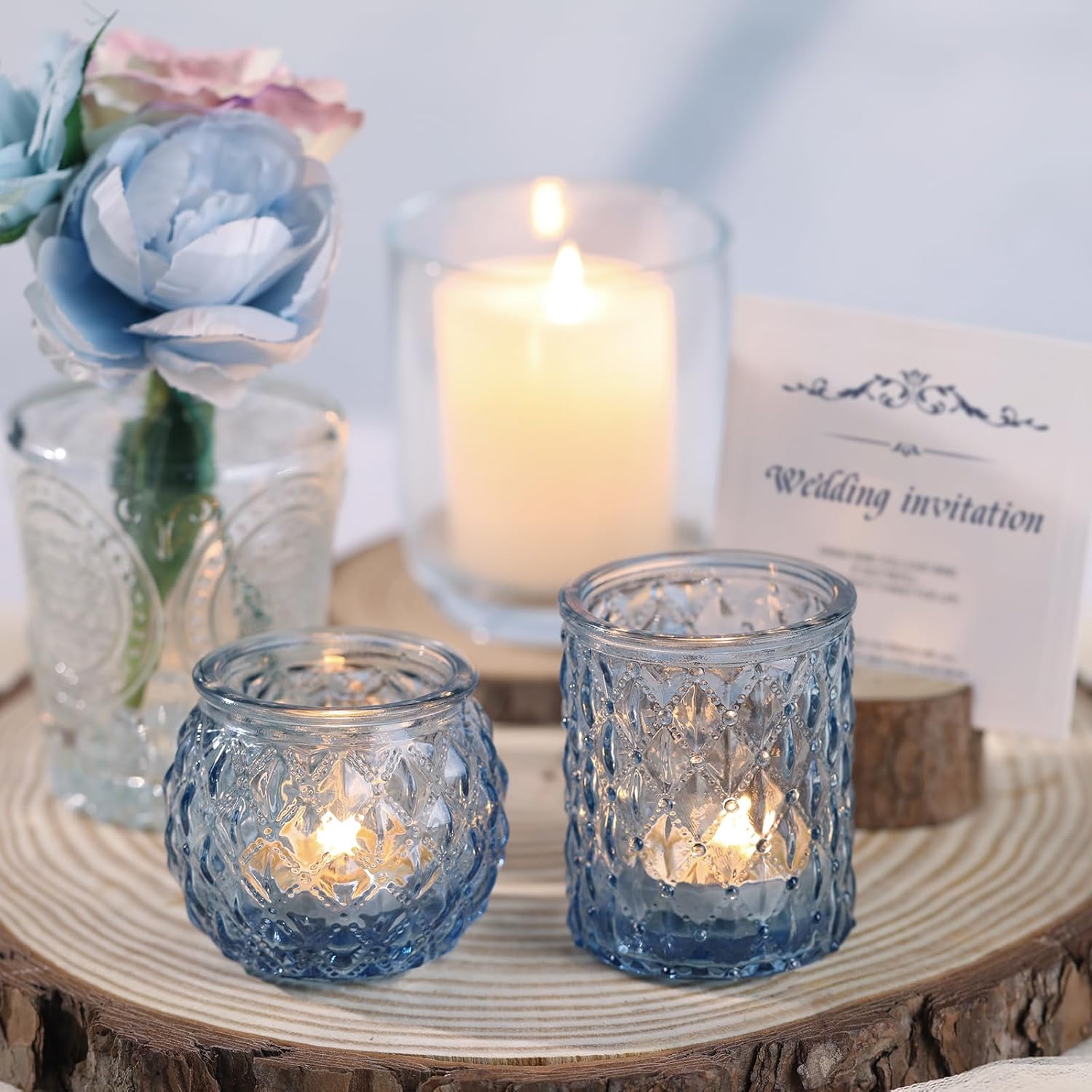 DARJEN Blue Glass Votive Candle Holders Set of 24