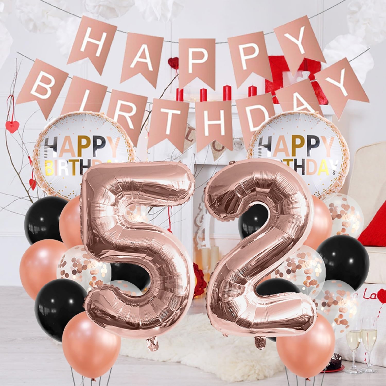 Rose Gold 52 Birthday Foil Balloons Decorations