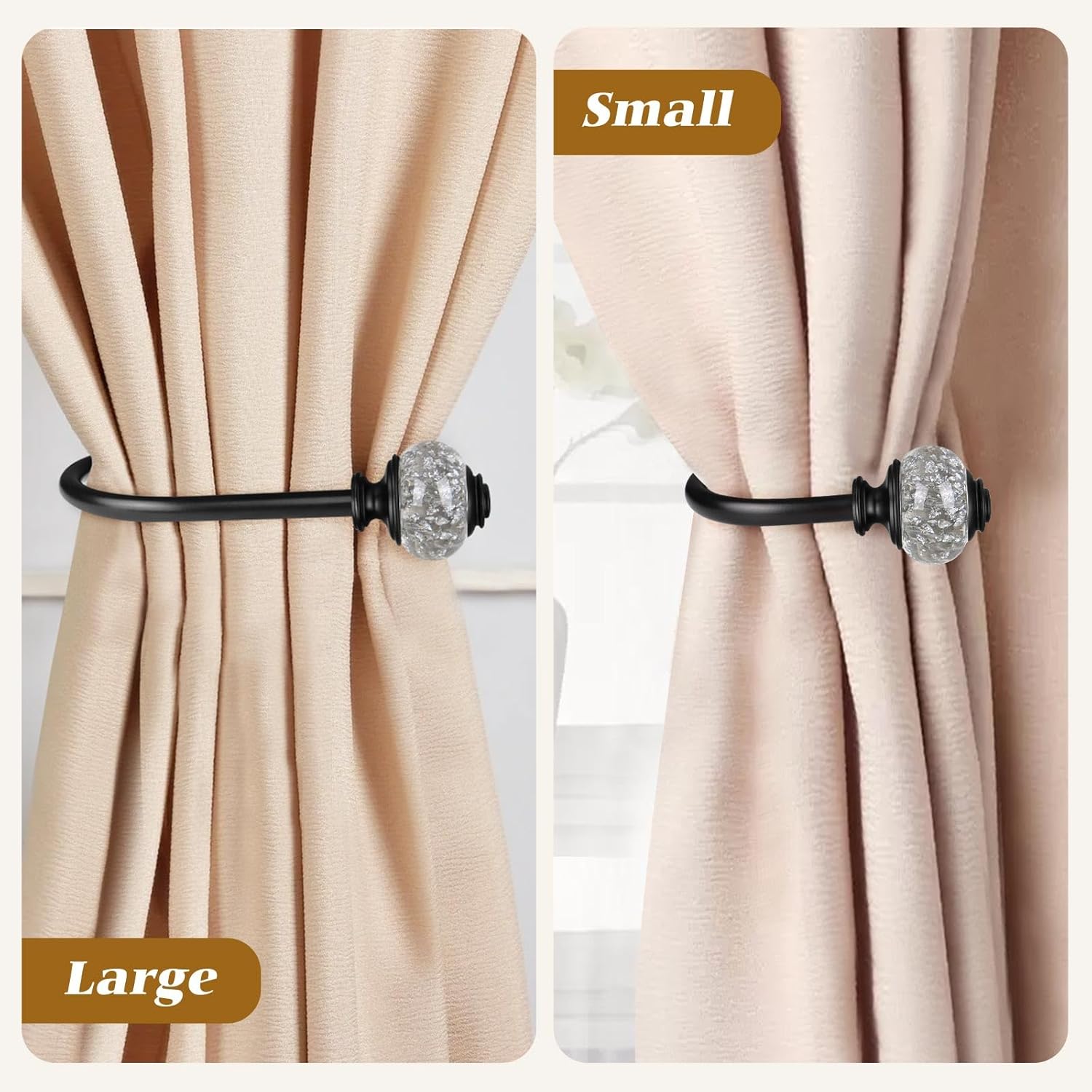 2 Pack Black Curtain Holdbacks with Crystal Finials