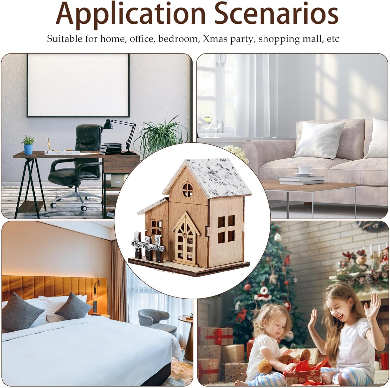 Uonlytech 2pcs Lighted Wooden Christmas Houses