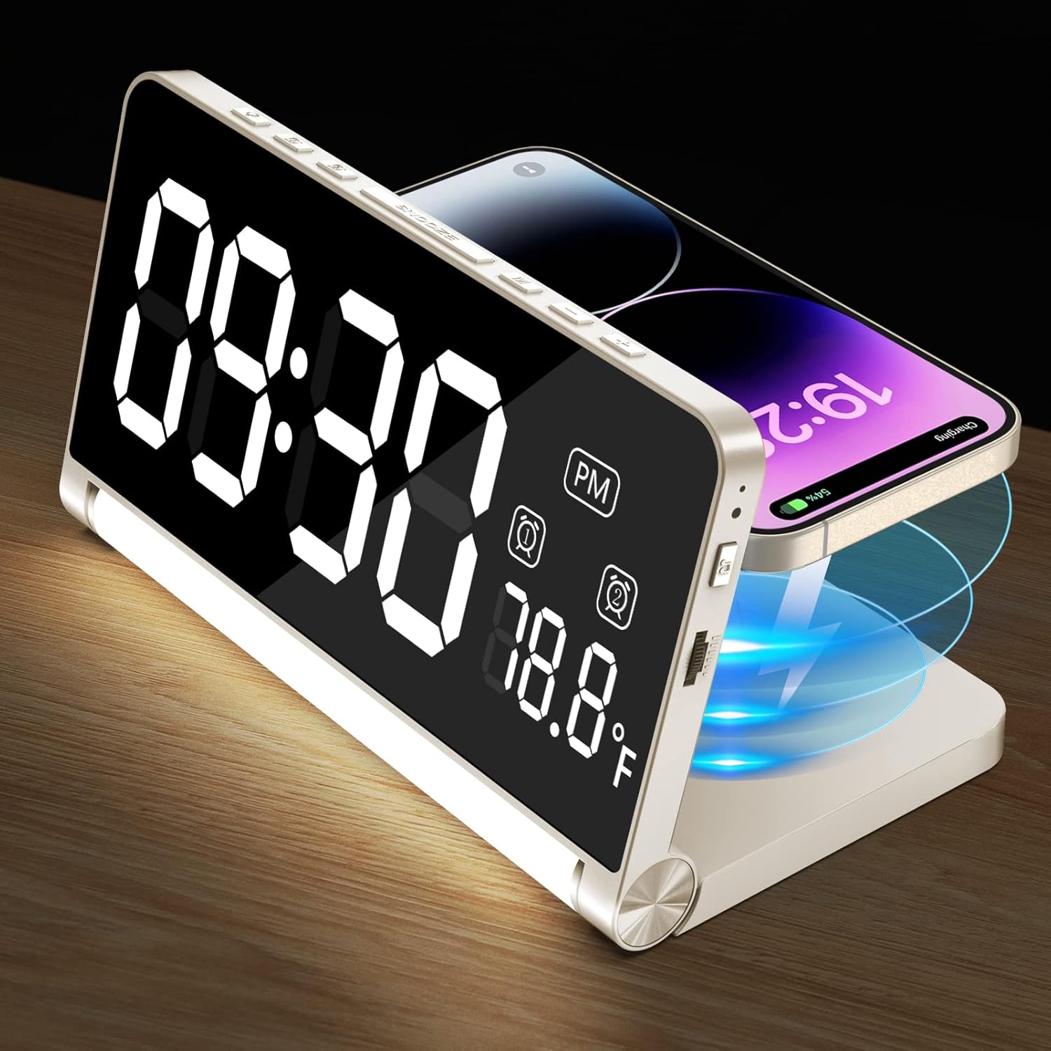 Digital Alarm Clock with Wireless Charging and Night Light for Bedroom
