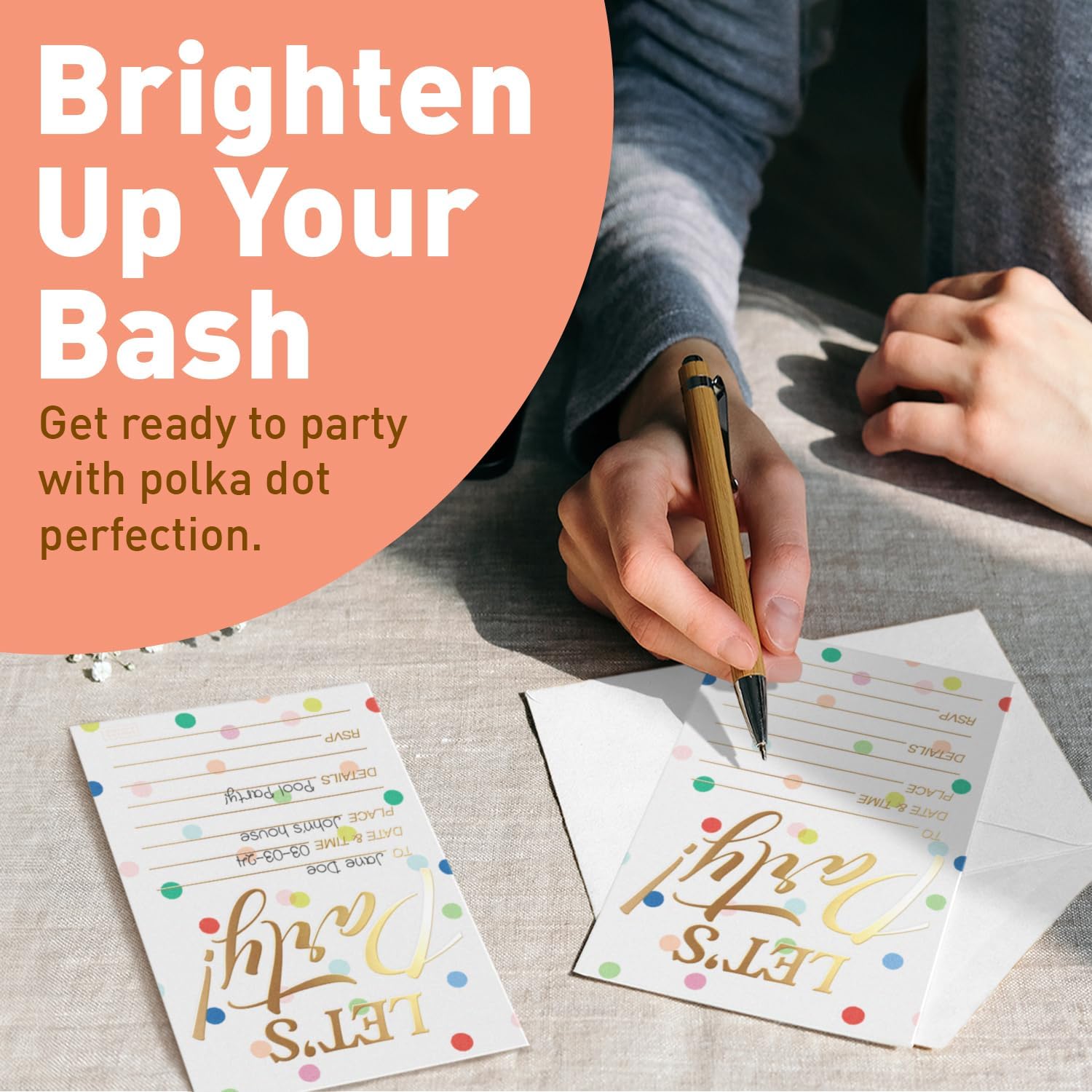 Sweetzer Orange Set of 25 Polka Dot Party Invites