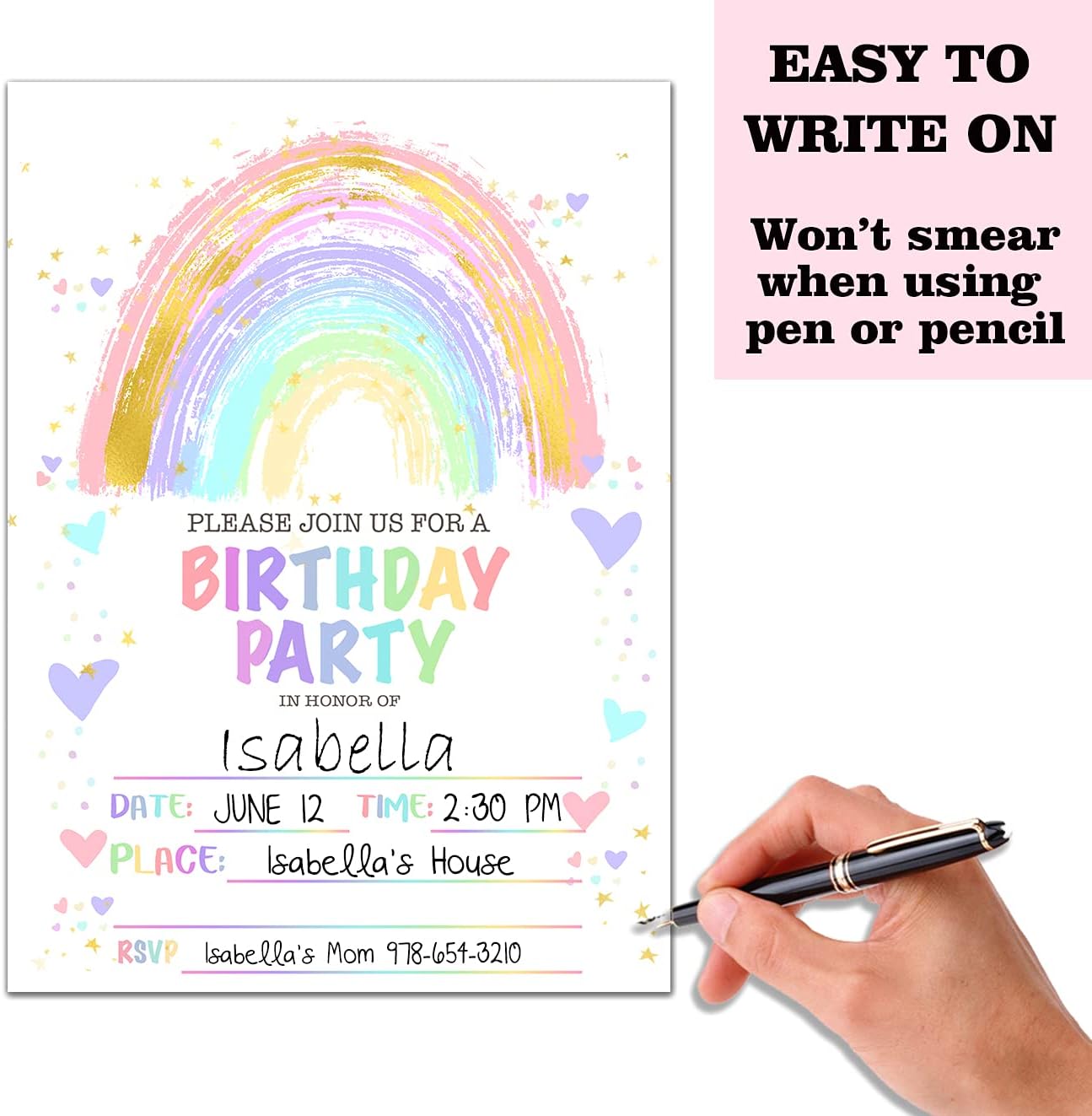 Rainbow Birthday Party Invitation Cards - 20 Pack