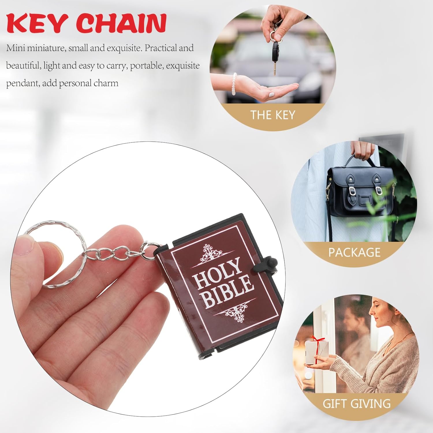 4pcs Miniature Bible Keychain Set with English Verses