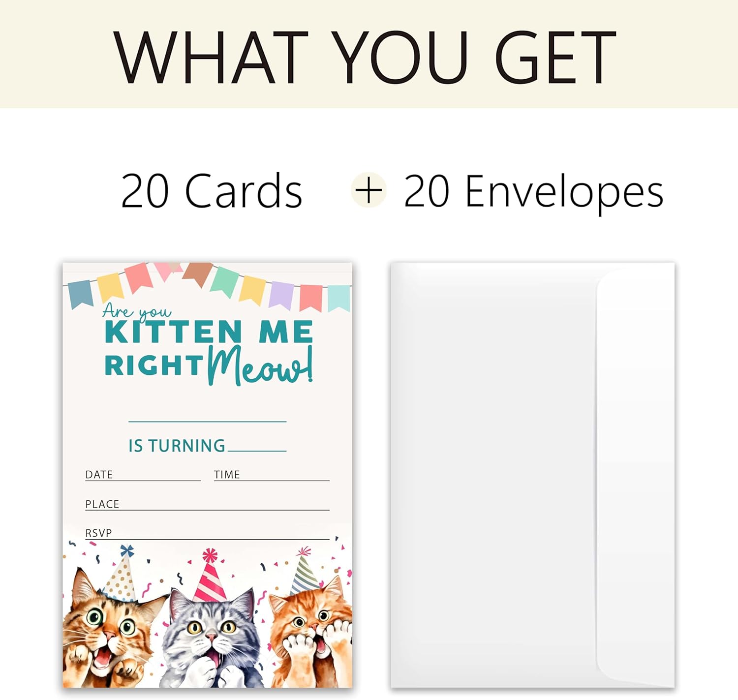 Kitten Me Right Meow Birthday Invitations 20pcs 4x6