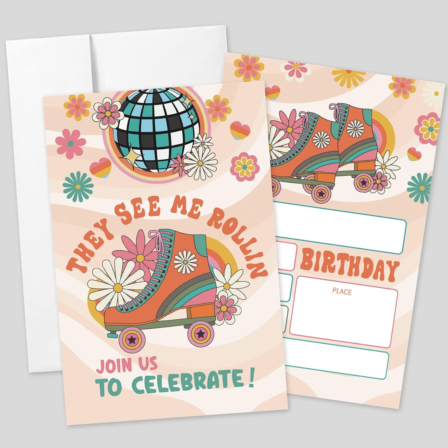 AEHIE 20 Set Roller Skating Birthday Invitations With Envelopes