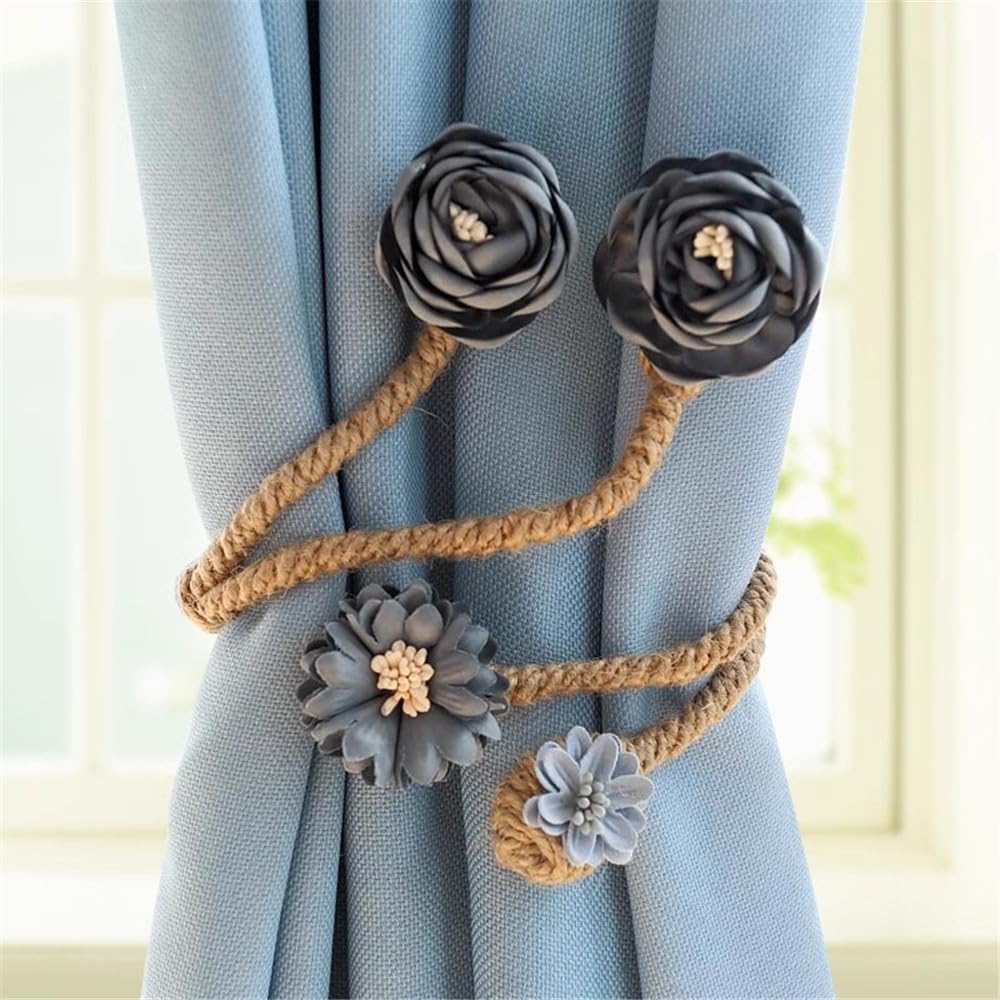 2 Pieces Flexible Curtain Tiebacks with Flower and Branch Design Pink