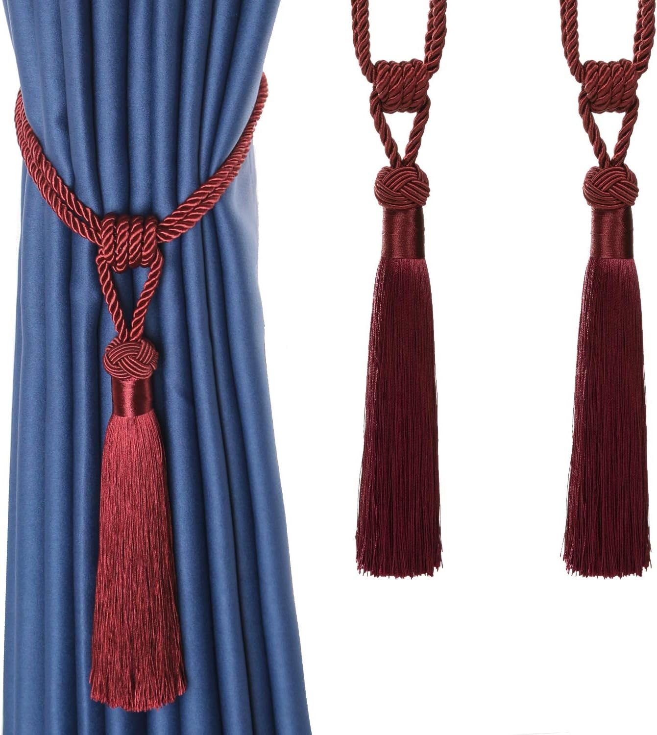 BEL AVENIR Curtain Tiebacks 2 Pack Red Tassels Holdbacks