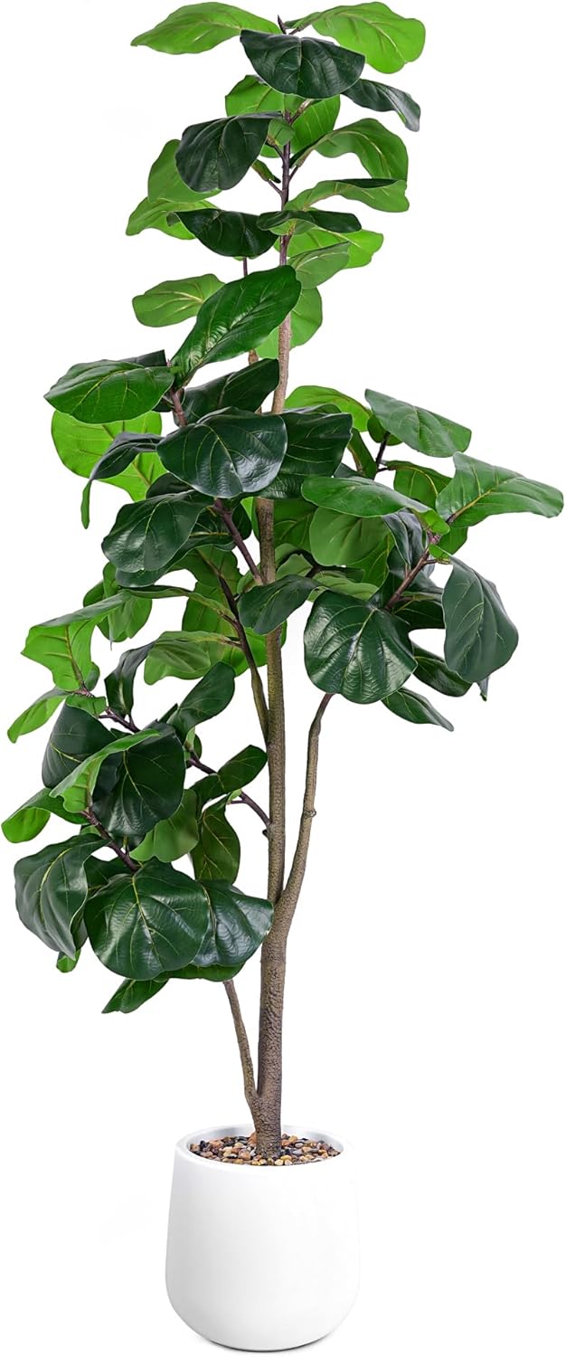 6ft Artificial Fiddle Leaf Fig Tree with White Planter 1