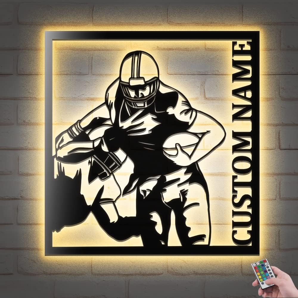 Custom American Football Metal Wall Art with LED Lights