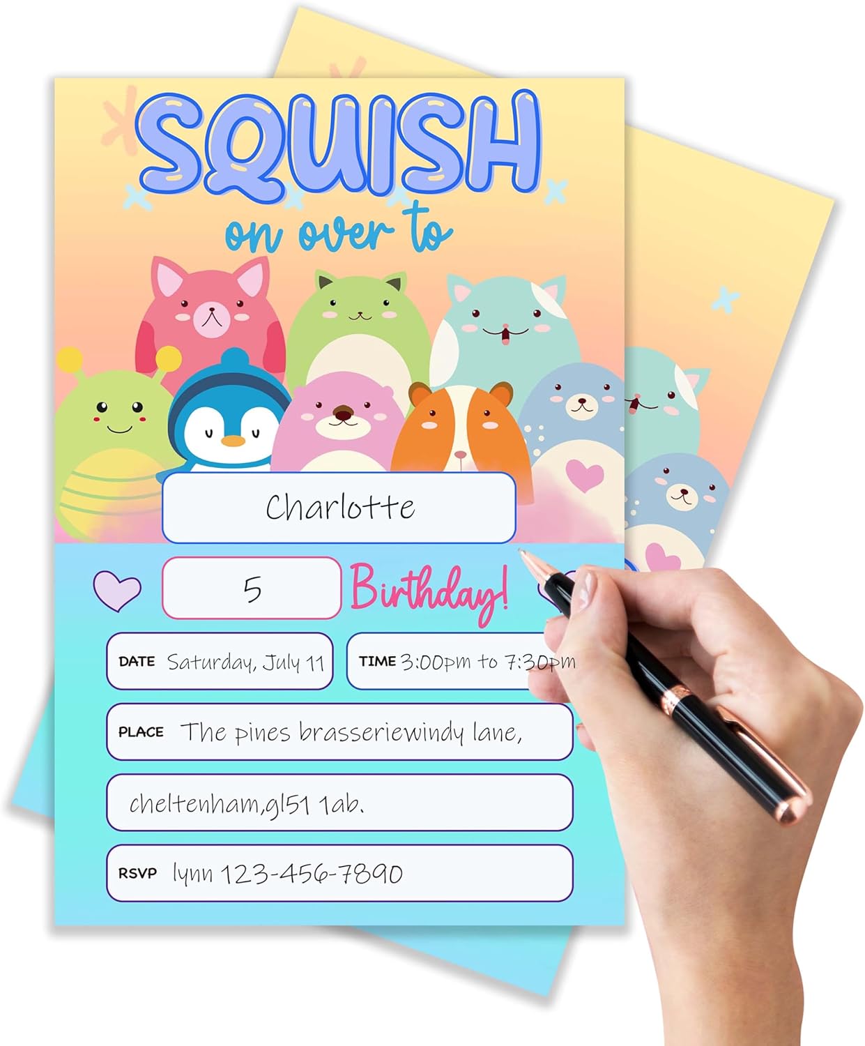 Squish Birthday Invites with Envelopes Pack of 20