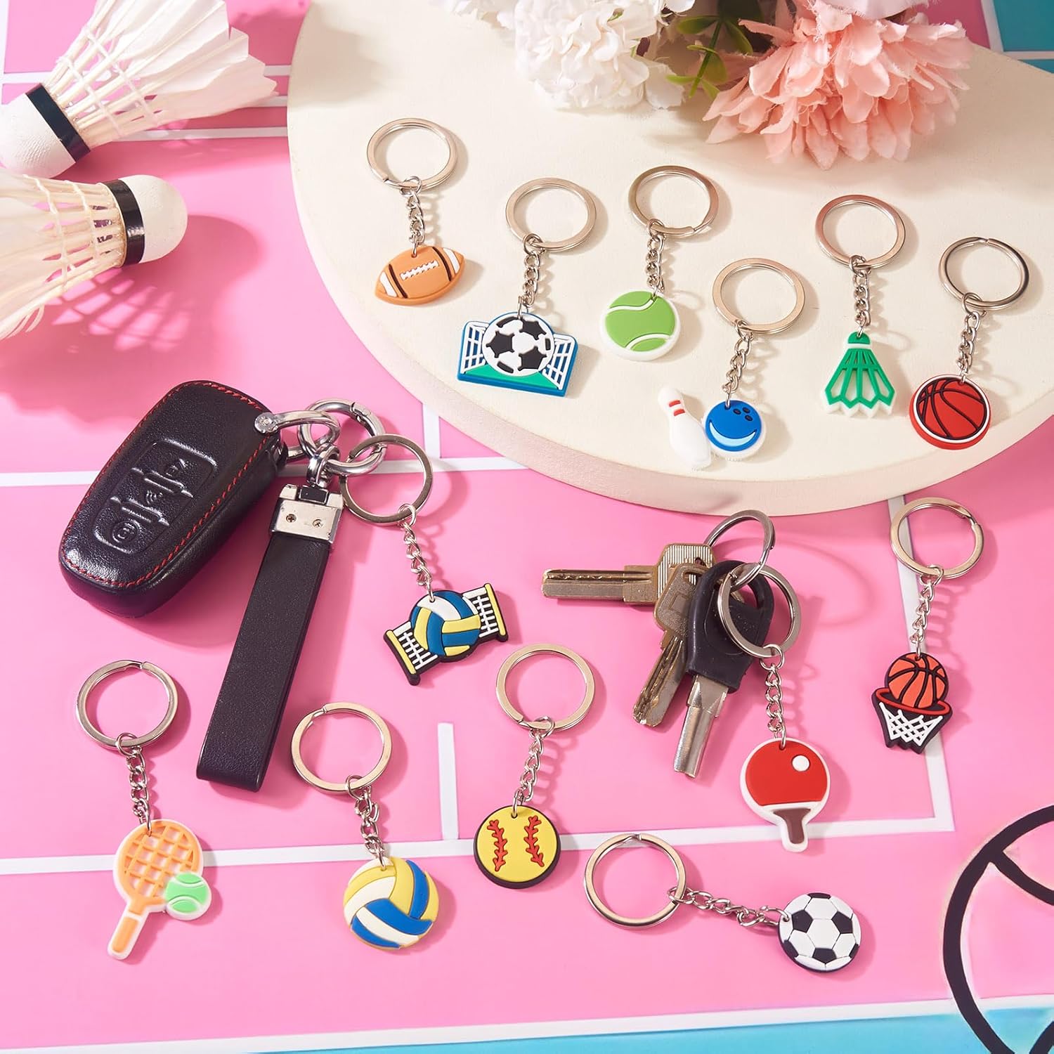18PCS Sports Ball Keychains Bulk Assorted PVC Keychain Set