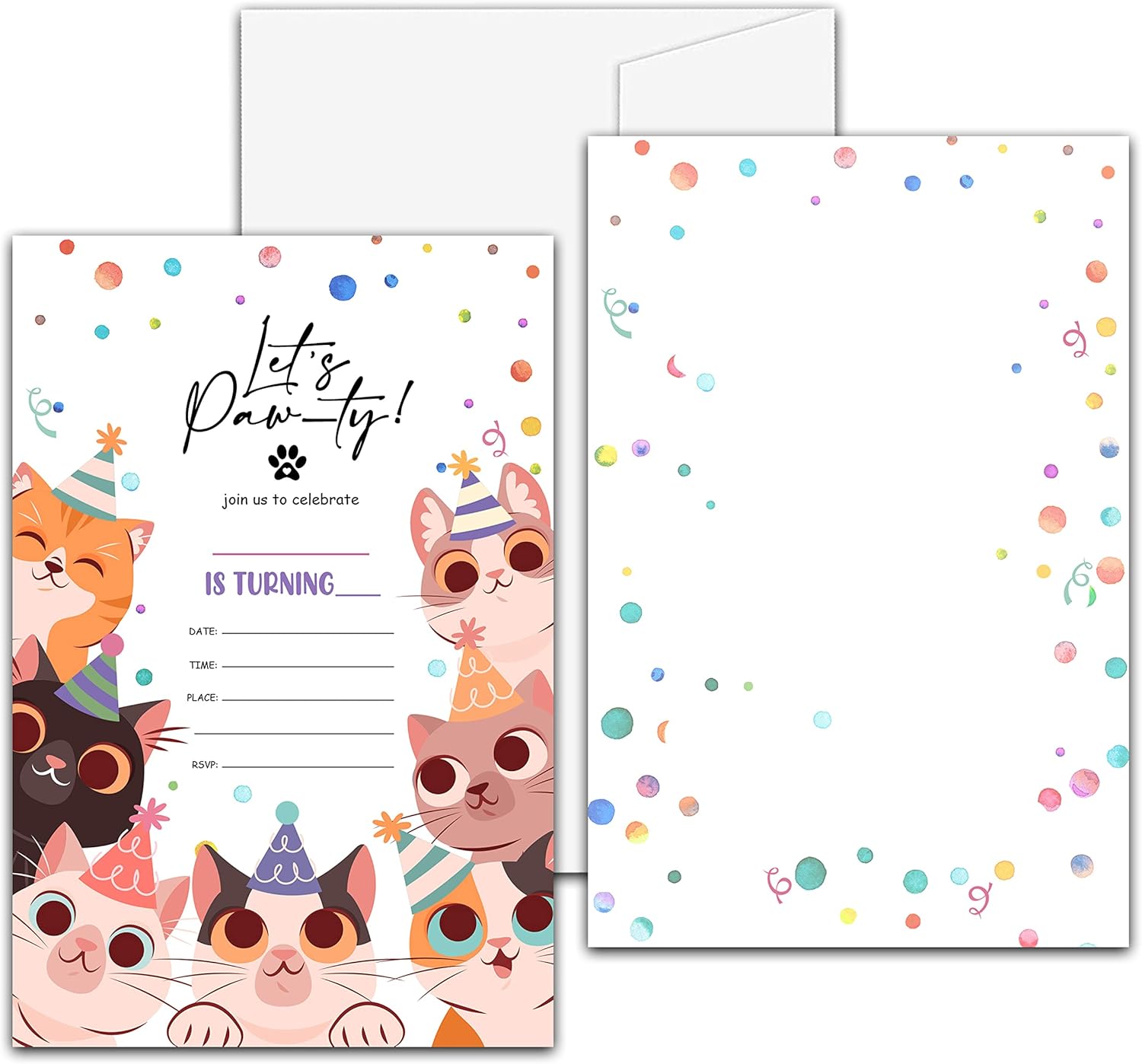 Cute Kitten Birthday Party Invites with Envelopes