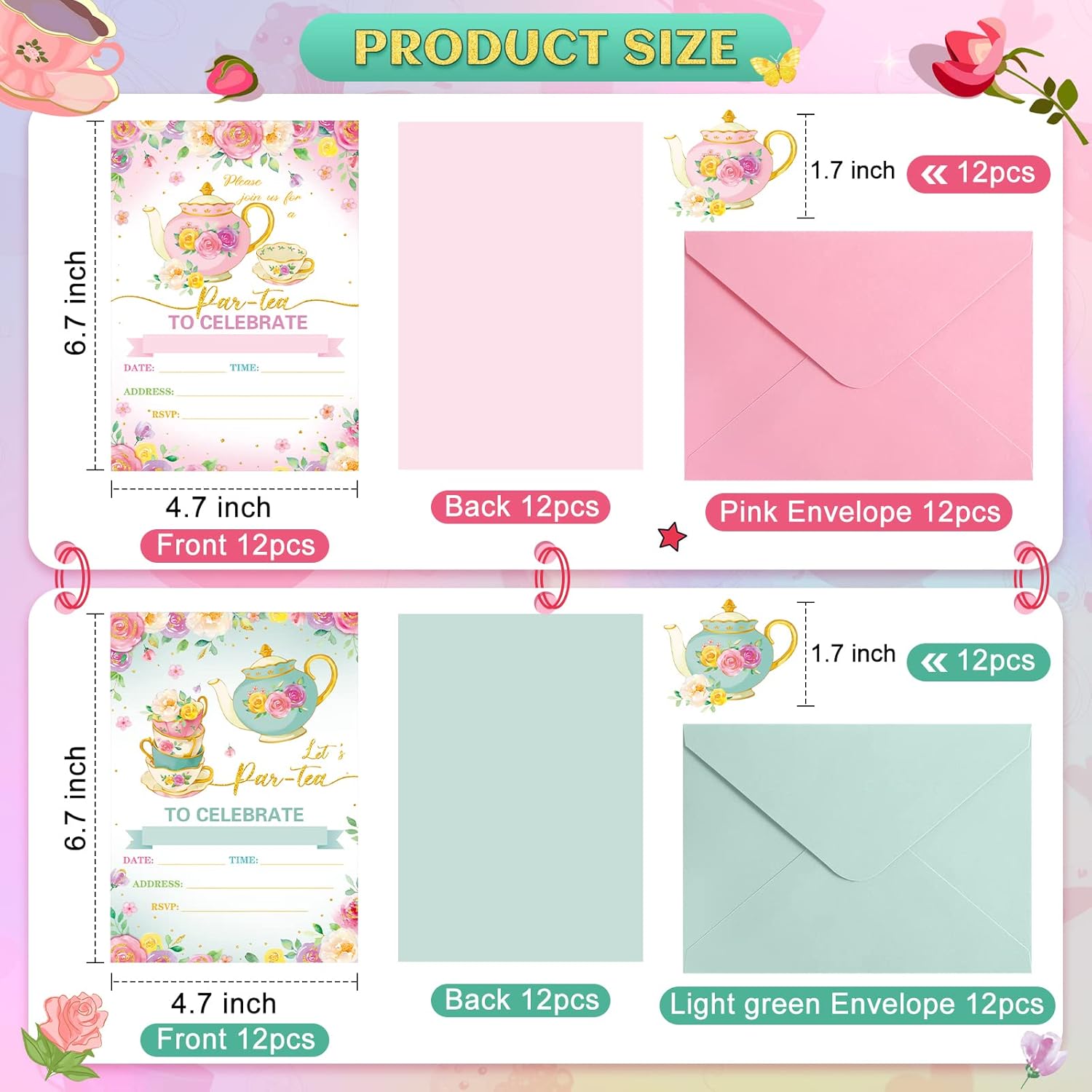 Geyoga 24 Pcs Tea Party Invites with Envelopes and Stickers
