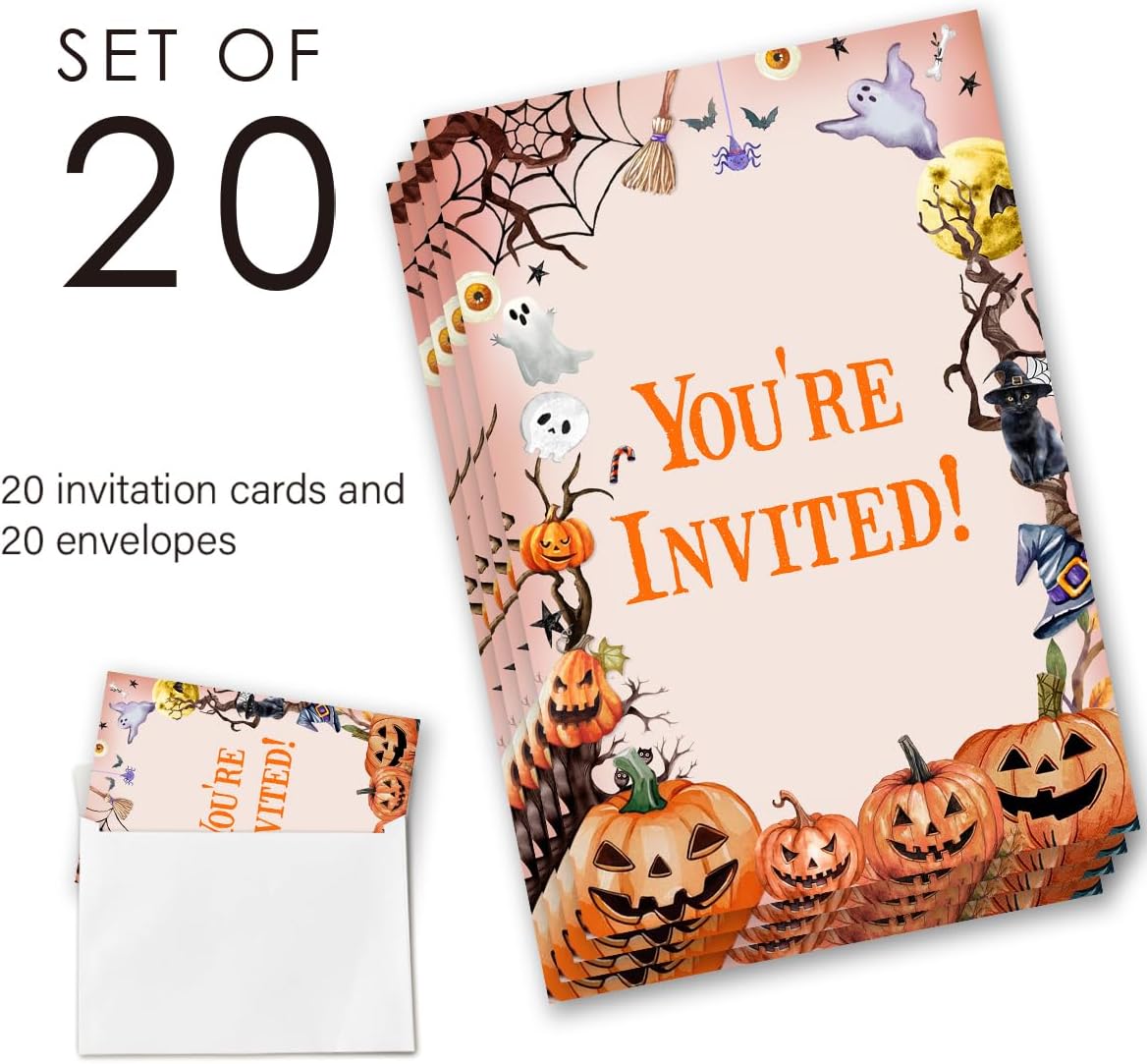 Halloween Party Invitations Set of 20 with Envelopes