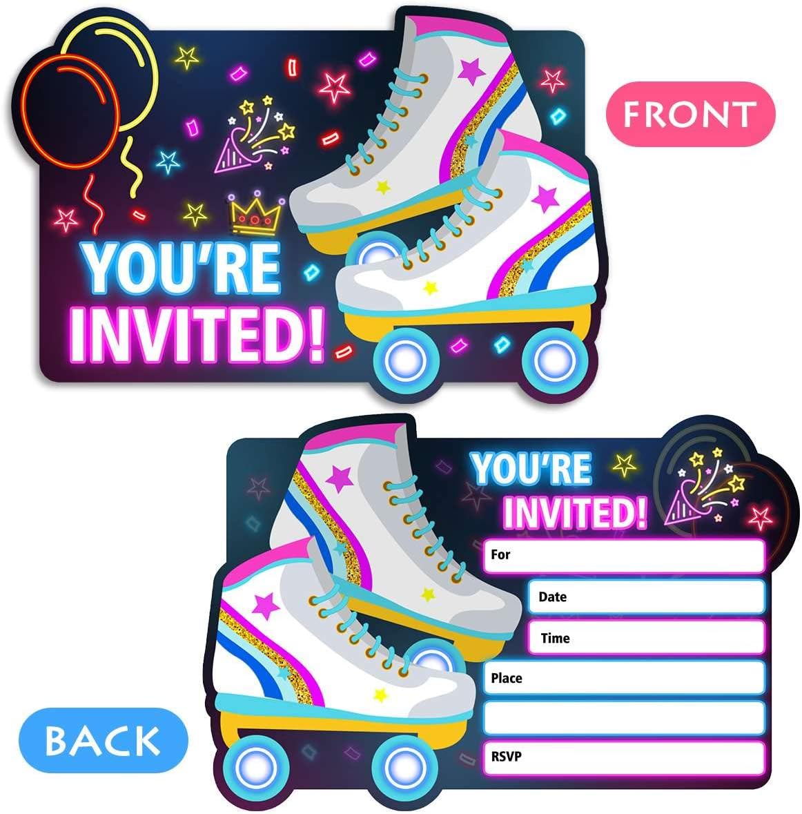 Neon Roller Skating Birthday Invitations for Girls