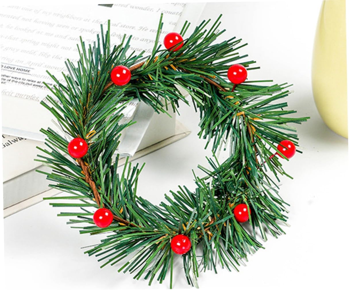 Christmas Candle Garland with Red Berries for Home Decor