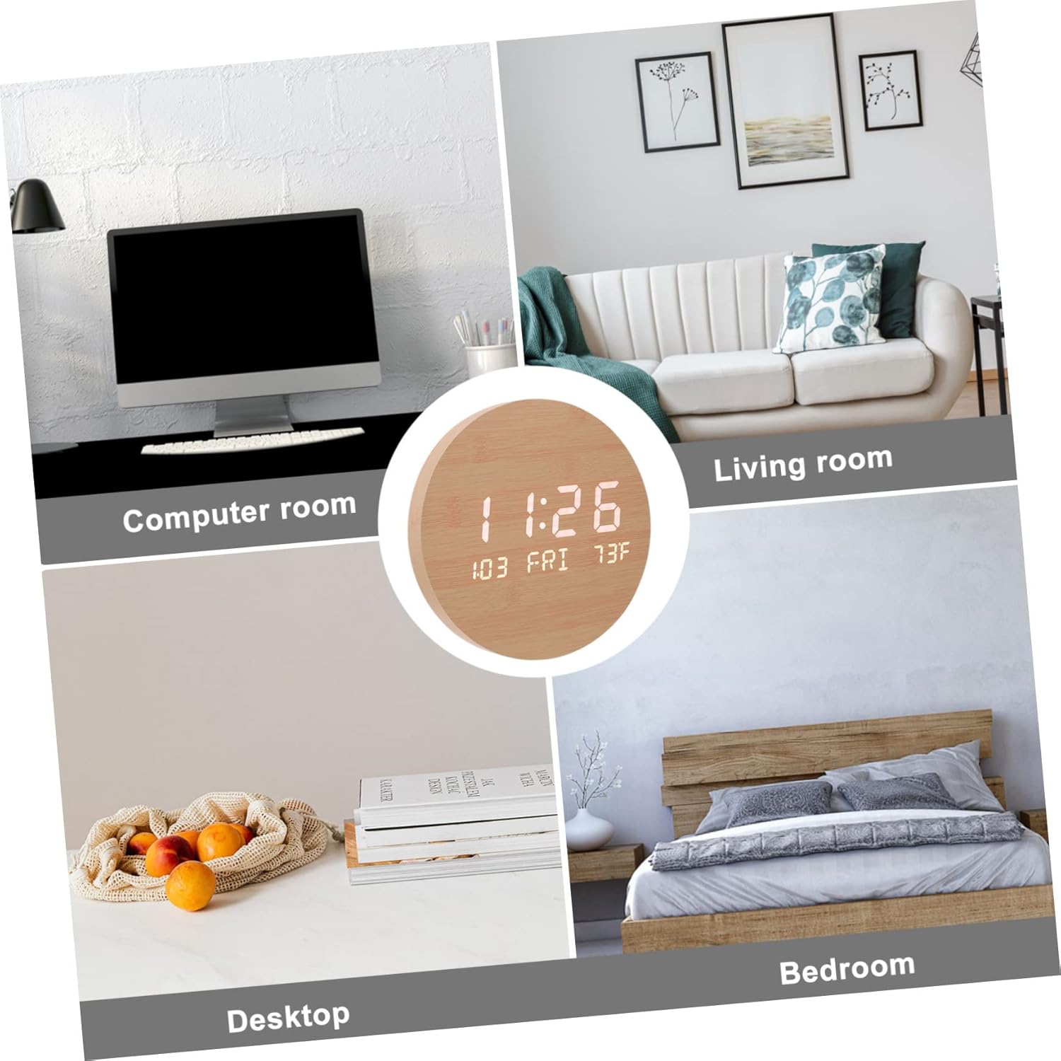 1pc Multifunctional LED Wooden Alarm Clock with Mirror