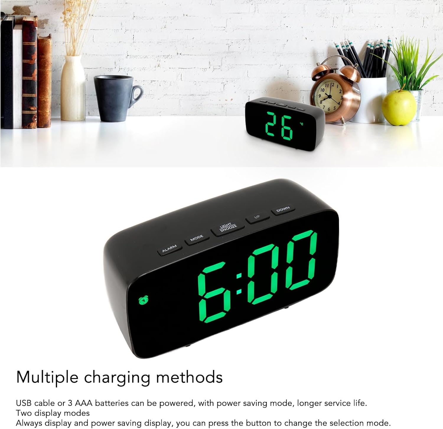 Pssopp LED Alarm Clock with Mirror and Voice Activation