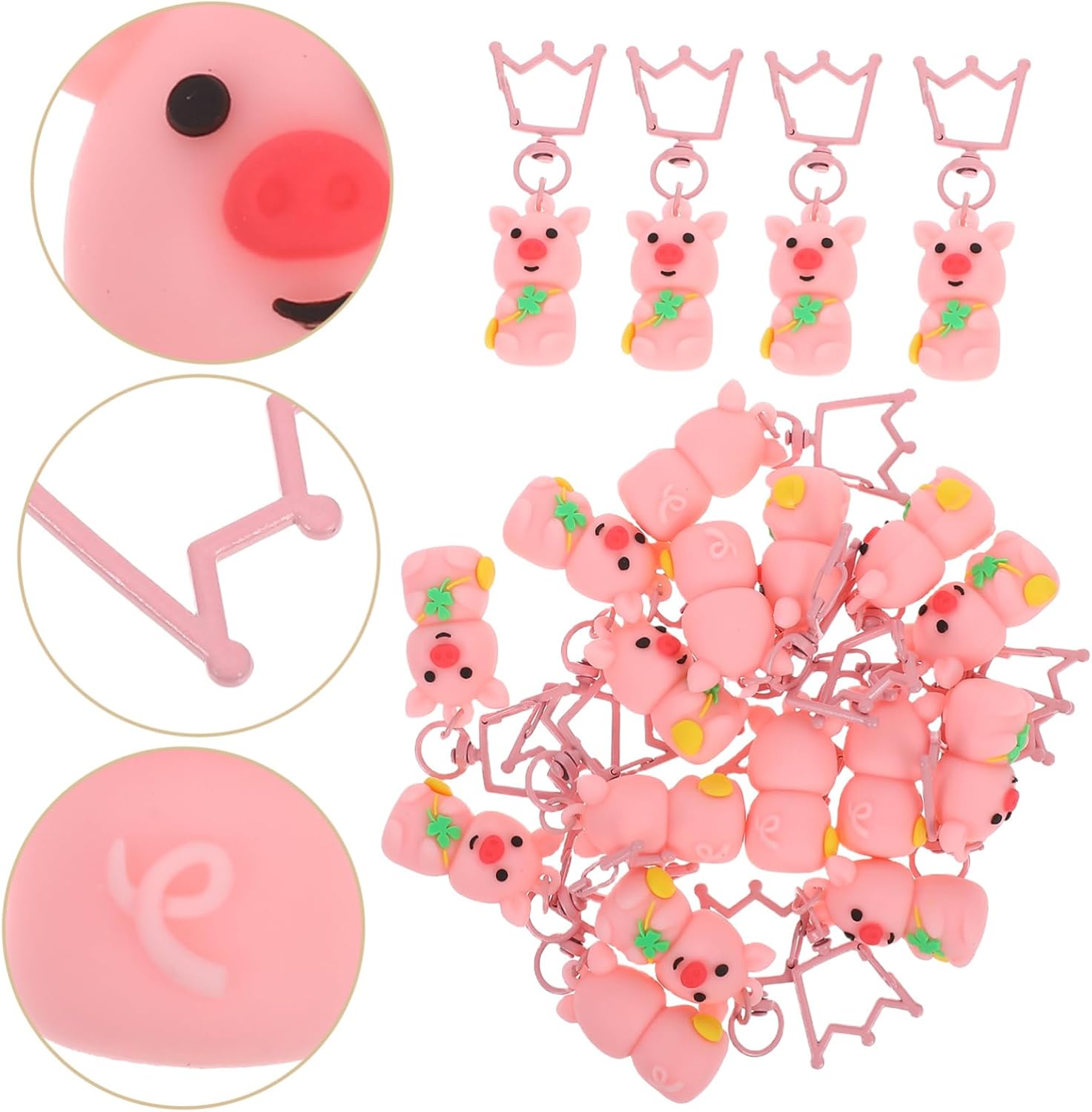 HEALLILY 20pcs Pink Pig Keychains Four Leaf Clover Pendant Party Favors
