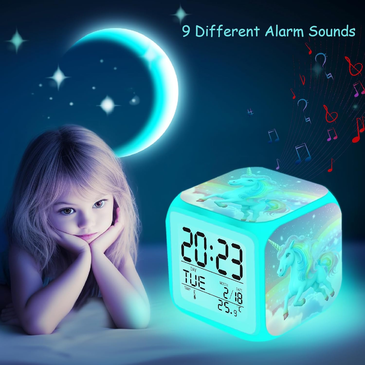 Rainbow Unicorn Alarm Clock with Nightlight
