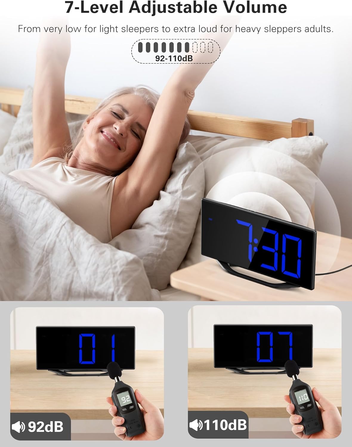 Digital Alarm Clock with Large Numbers and USB Charging