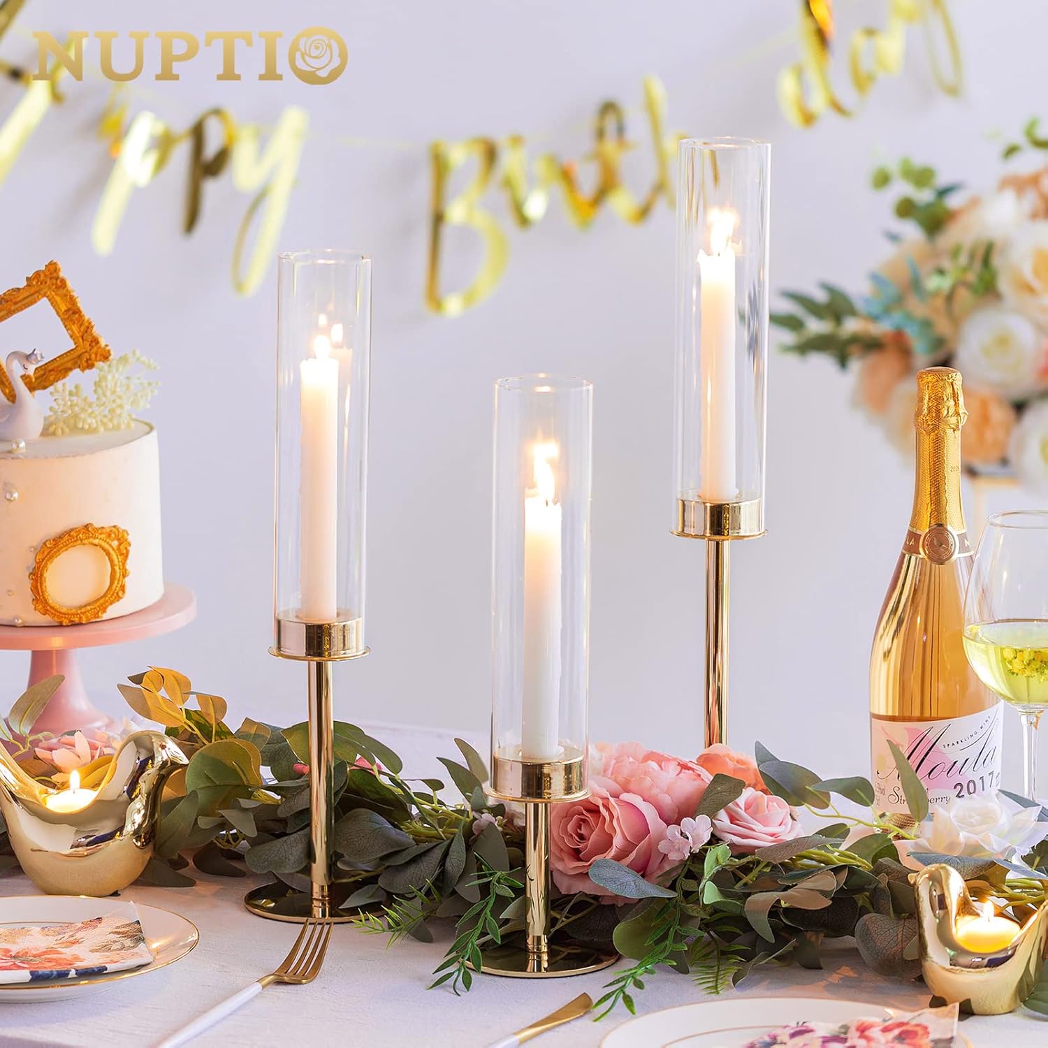 NUPTIO 18 Piece Clear Glass Hurricane Candle Holder Set