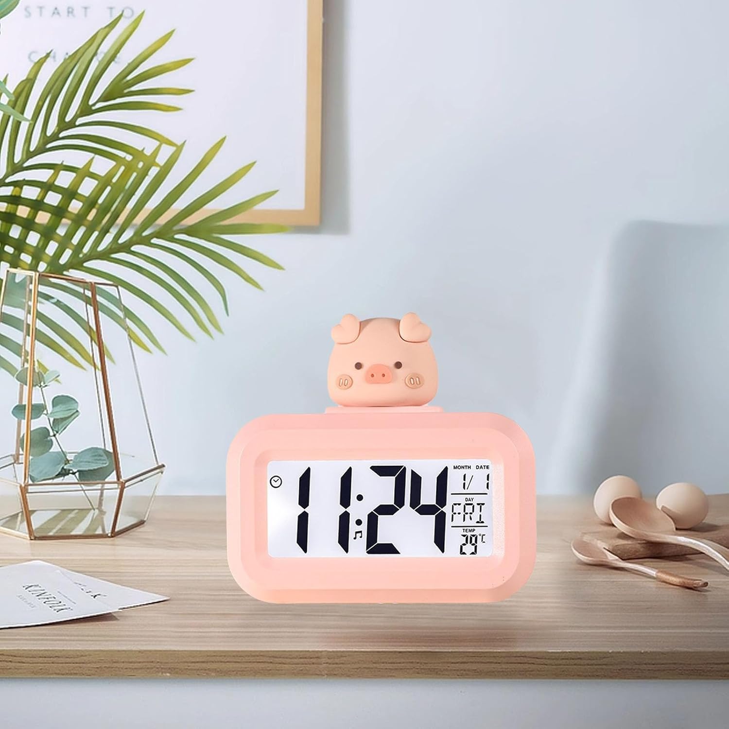 Cyrank Kawaii Alarm Clock for Kids Bedroom Digital Clock with Large Numbers Pink