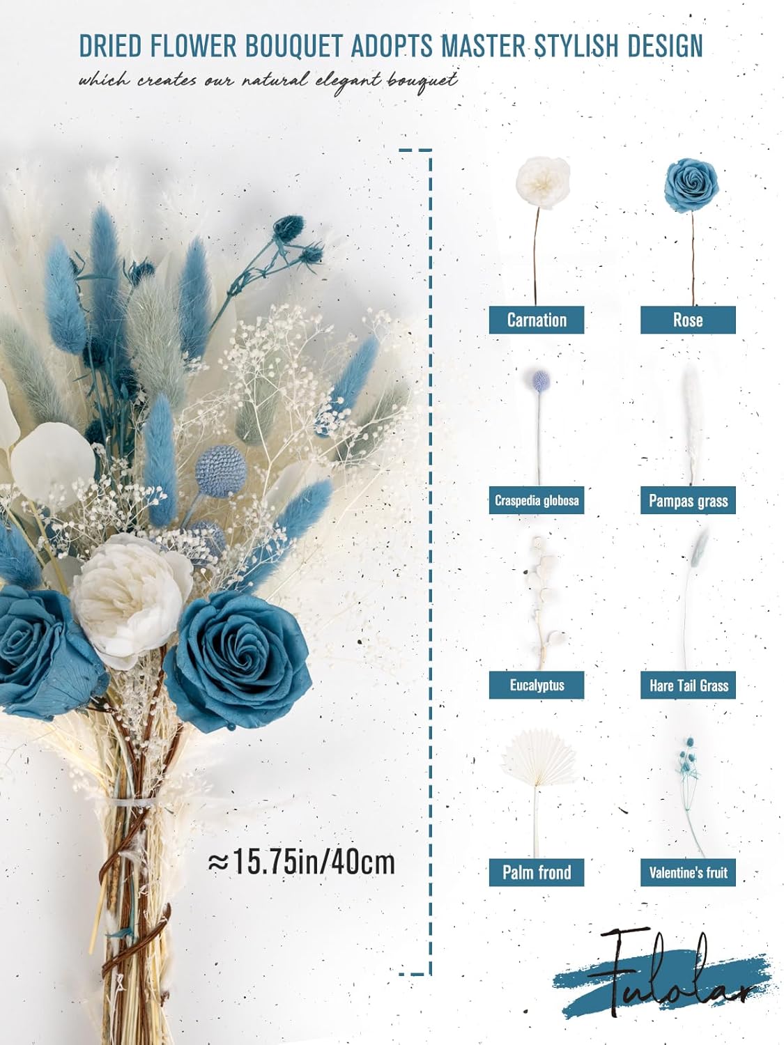 Fulolar Natural Dried Flower Bouquet Boho Blue