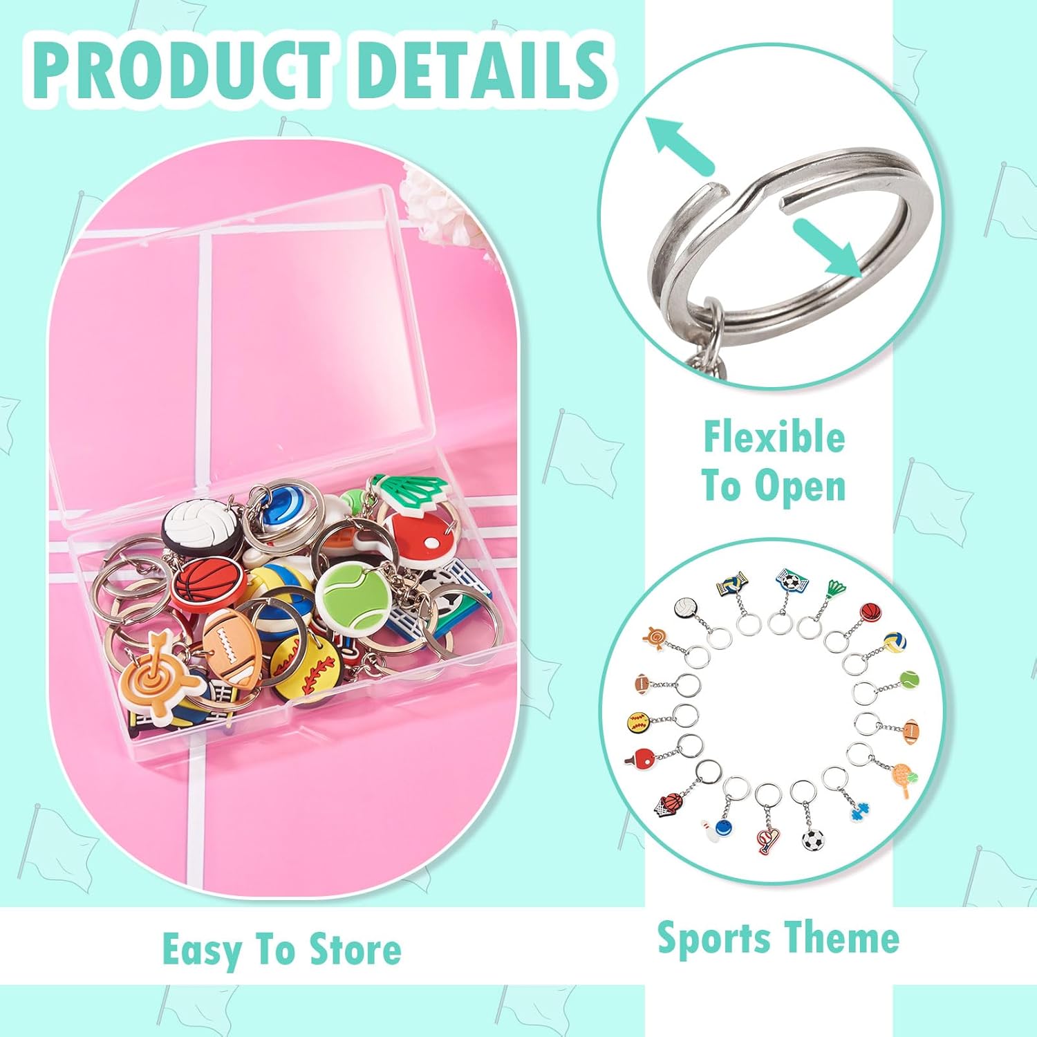 18PCS Sports Ball Keychains Bulk Assorted PVC Keychain Set