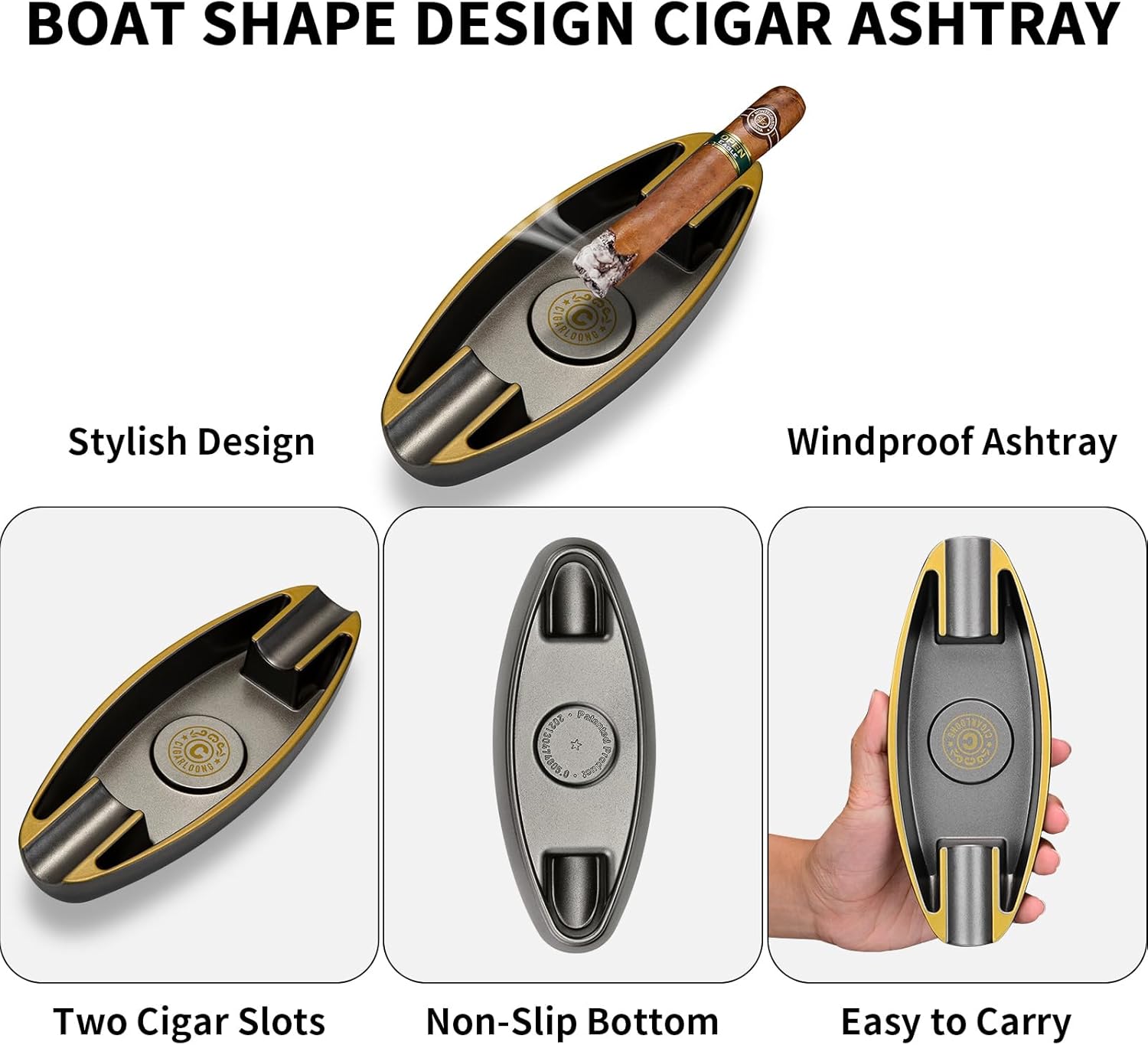 Unique Boat Shape Cigar Ashtray with Holder