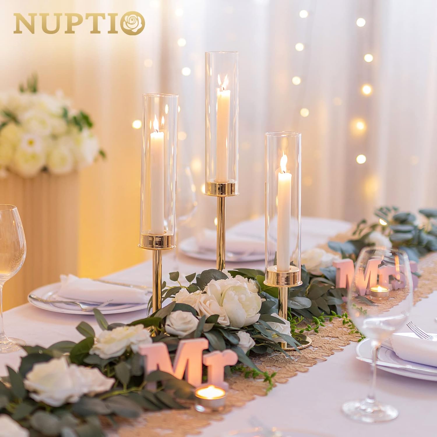 NUPTIO 18 Piece Clear Glass Hurricane Candle Holder Set